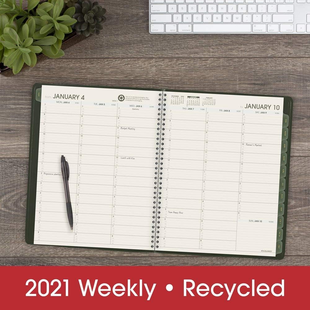2021 Weekly & Monthly Appointment Book & Planner by AT-A-GLANCE, 8-1/4" x 11", Large, Recycled, Green (70950G6021)