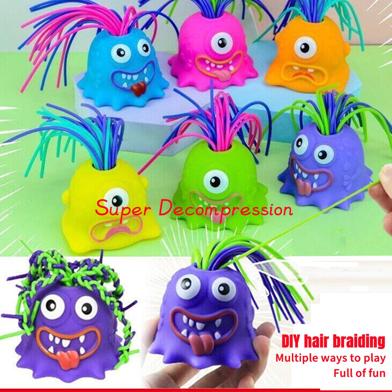 Pack De 5 Juguetes Monstruo Gritón Con Luces Y 6 Sonidos Diferentes – Alivio Del Estrés Con Mecanismo De Tirar Del Pelo, Portátil Y De Colores Aleatorios Para Niños Y Adultos