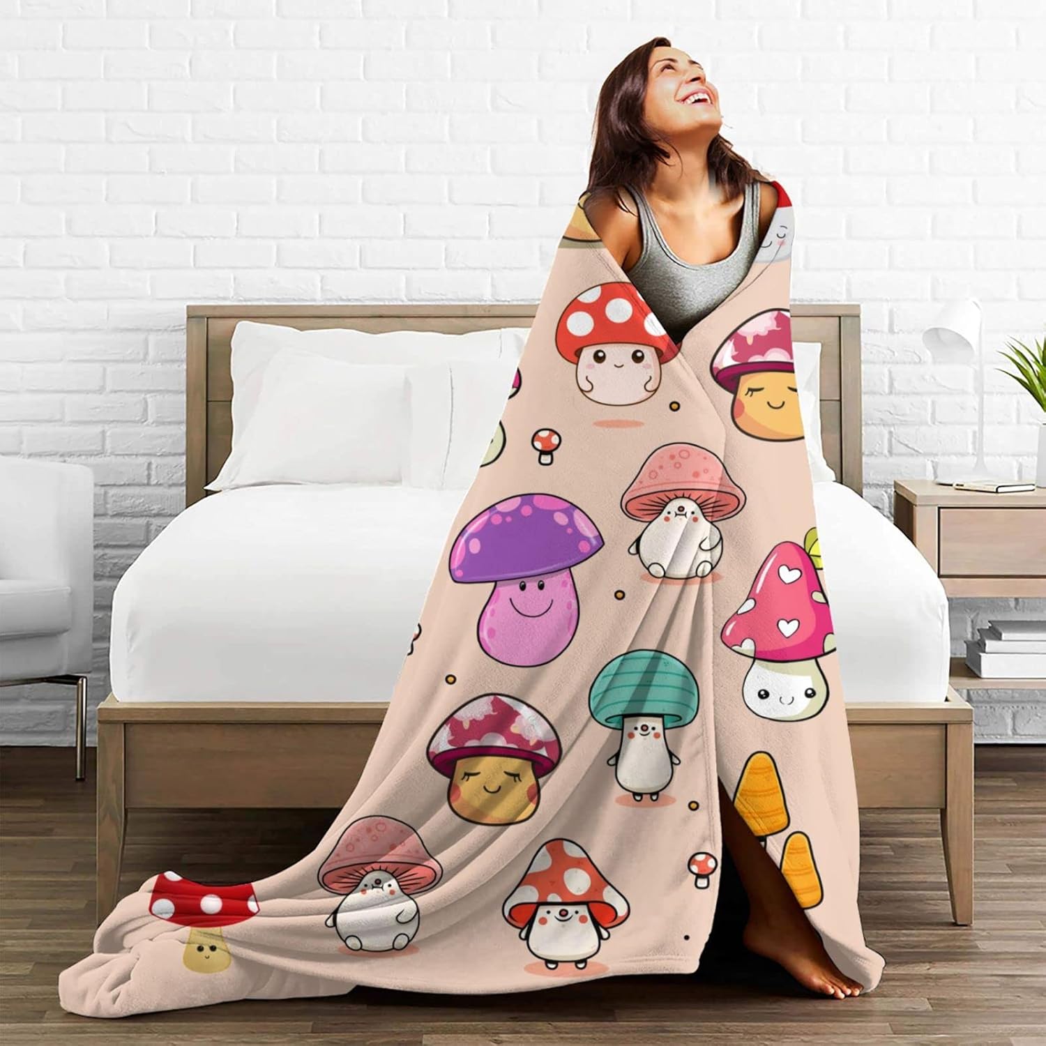 shangtiezao Mushroom Blanket 60"X50",Super Soft Lightweight Flannel Bed Blankets Throw Blanket for Couch Bed Sofa,Mushroom Decor Gifts for Kids Adults.