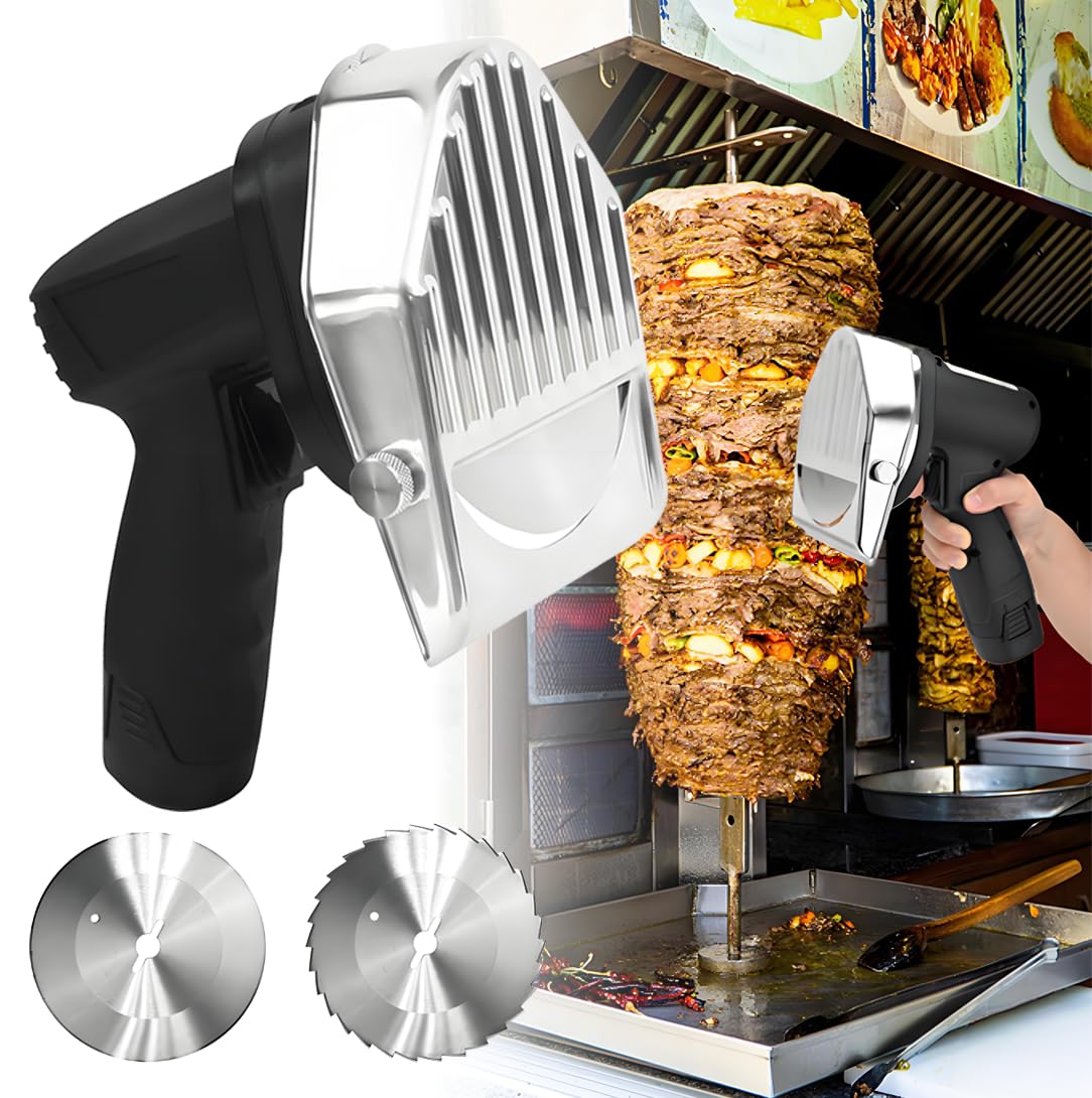 Cuchillo eléctrico para Kebab, Cortador de shawarma, Grosor de Corte Ajustable de 0 a 8 mm, Capacidad de Corte de 60 kg/h para carnicerías y restaurantes. Wireless