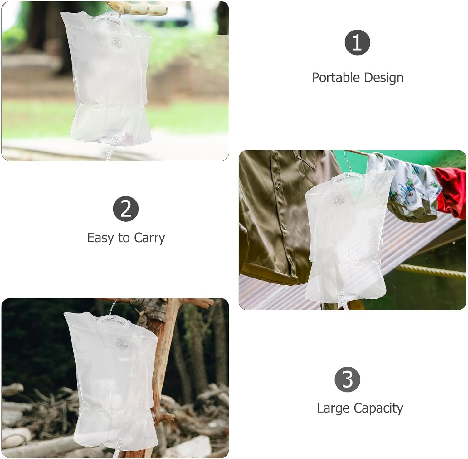 Luxshiny Portable Shower Bag for Camping 10l Outdoor Water Storage Shower with Hose White Handle for Hiking and Travel
