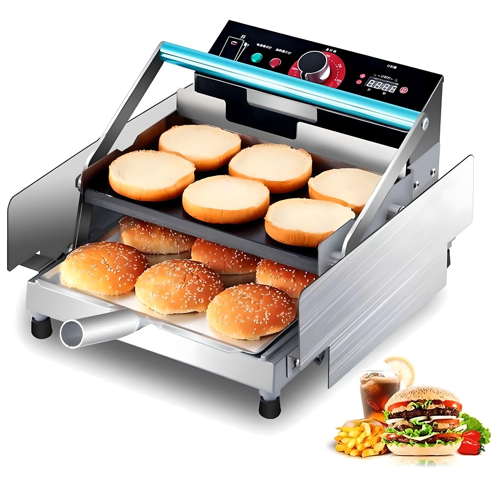 Piccola Macchina Per Grigliare Di Hamburger Automatico, Forno A Hamburger Di Riscaldamento Commerciale Elettrico Con Timer 0-3 Minuti E Temperatura Regolabile 50-300 ° C, Attrezzatura Negozi 750W