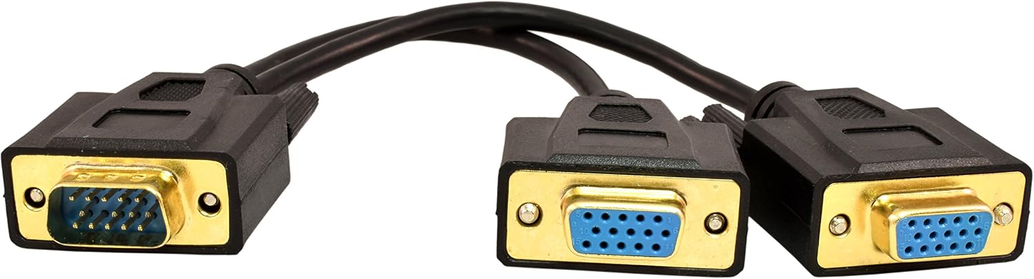 PTC Premium 1-FT GOLD Series VGA / SVGA 1 source to 2 displays Splitter cable - 2 separated leads for the displays for greater reliability and eliminates signal interference. Duplicates the image from the video source to 2 displays.
