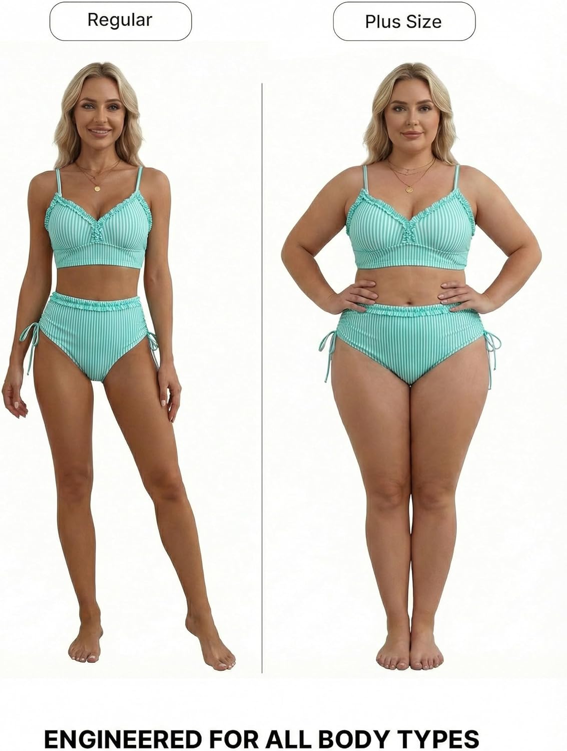Herseas Women's Splice Ruffle Trim Bikini Sets Tie Side Swimsuits High Waisted Bathing Suits