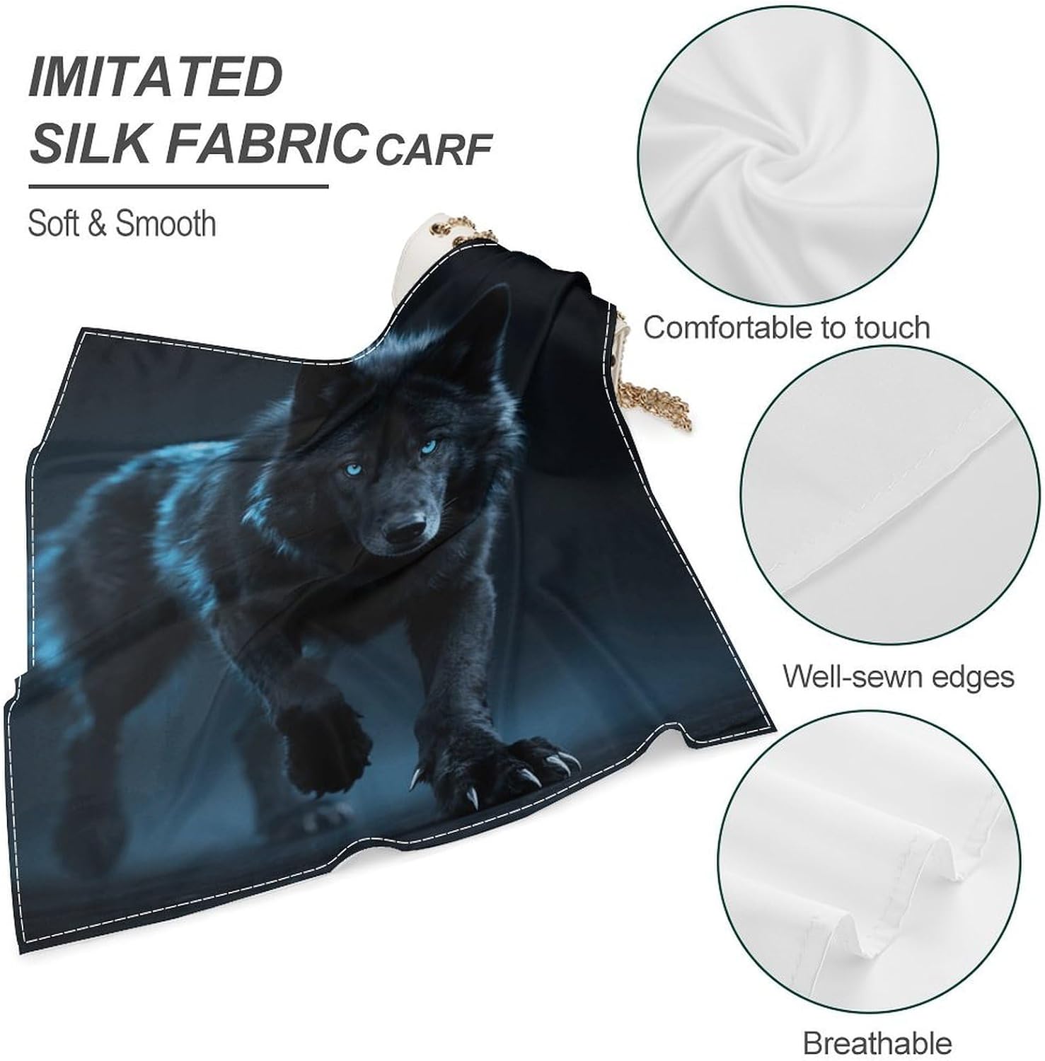 Black Wolf Multi-purpose Bandanas 18 X 18 Inch for Men Women image 3