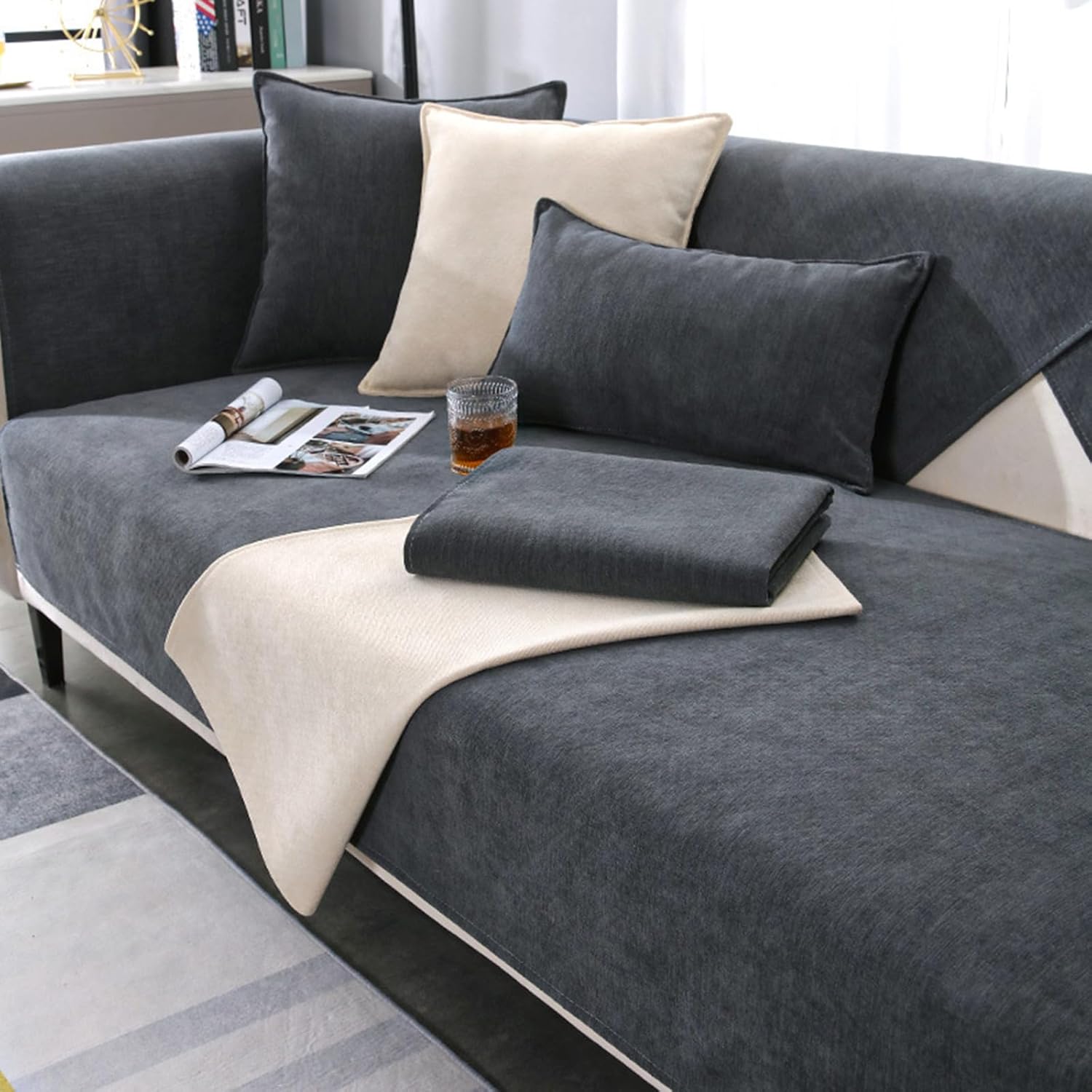 ZCXRYFL Sofaüberzug Chenille - Rutschfester Bezug Für Ecksofas