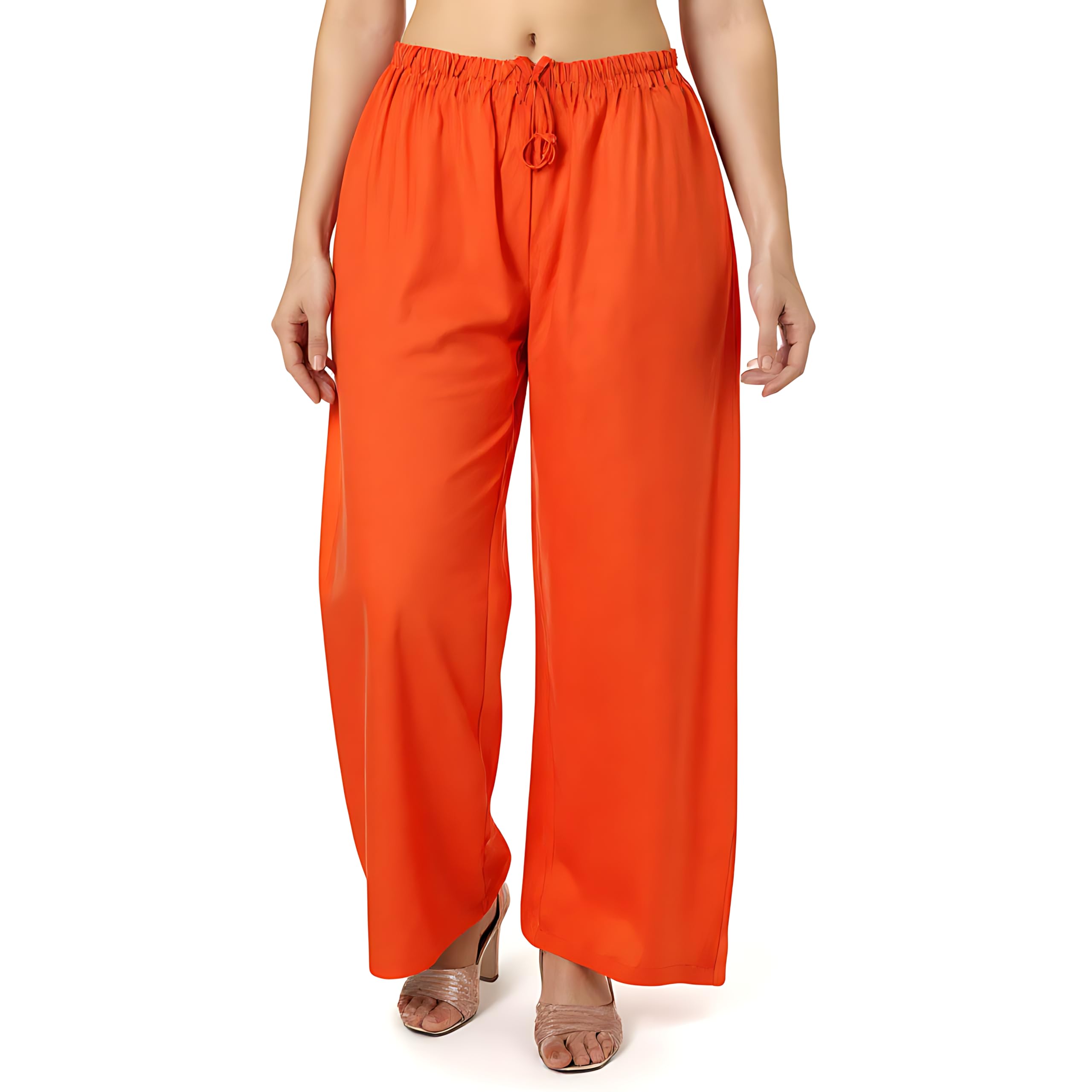 Orange Palazzo Pants Women - Sunset-Warm Rayon Festival Bottoms | Cozy Stretch Waist | Energy-Boost XS-7XL-picture-41