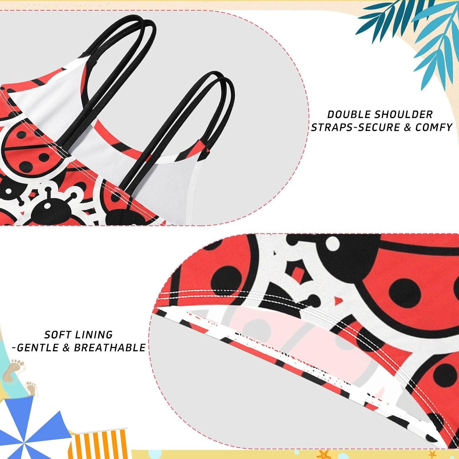 visesunny Girls Two Piece Swimsuits Red Ladybug Sticker Girl's Bikini Sets Bathing Suits for Girls Size 5-12Y