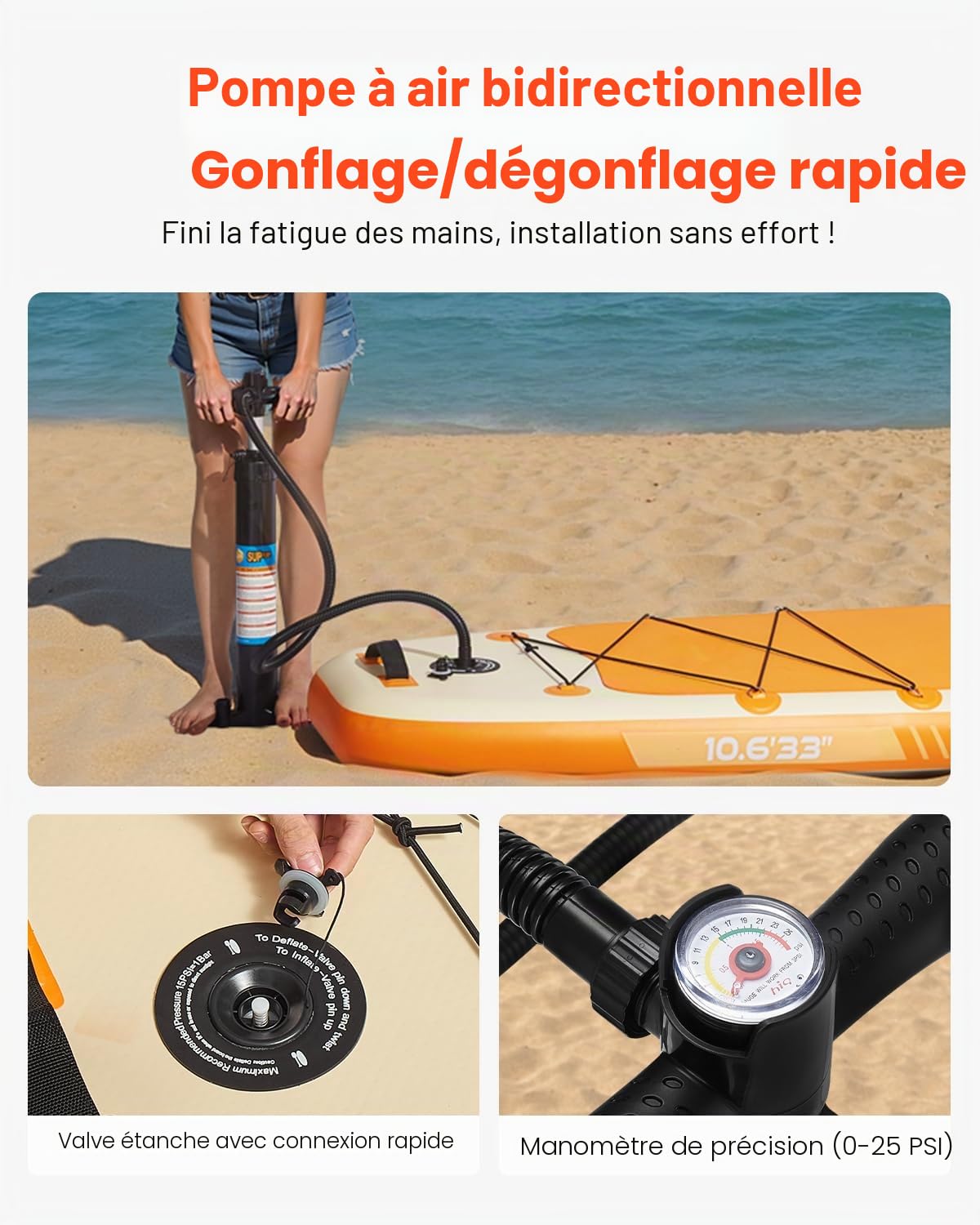 VEVOR Paddle gonflable avec siège, 323 x 83,8 x 15,2 cm, planche à pagaie debout sup ultra-légère avec accessoires de pompe, pagaie, aileron, sac à dos, laisse de cheville, sangle, pour jeunes adultes
