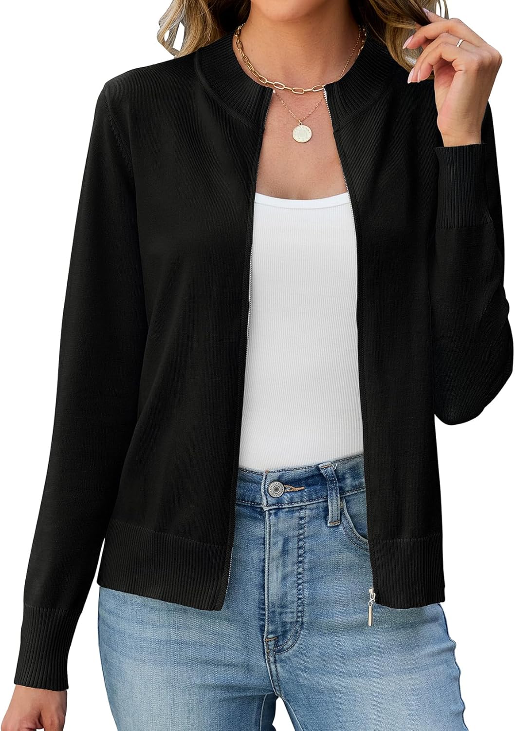 Halife Womens Zip Up Cardigan Sweaters Long Sleeve Lightweight Casual Zipper Knitted Sweatshirts Jacket