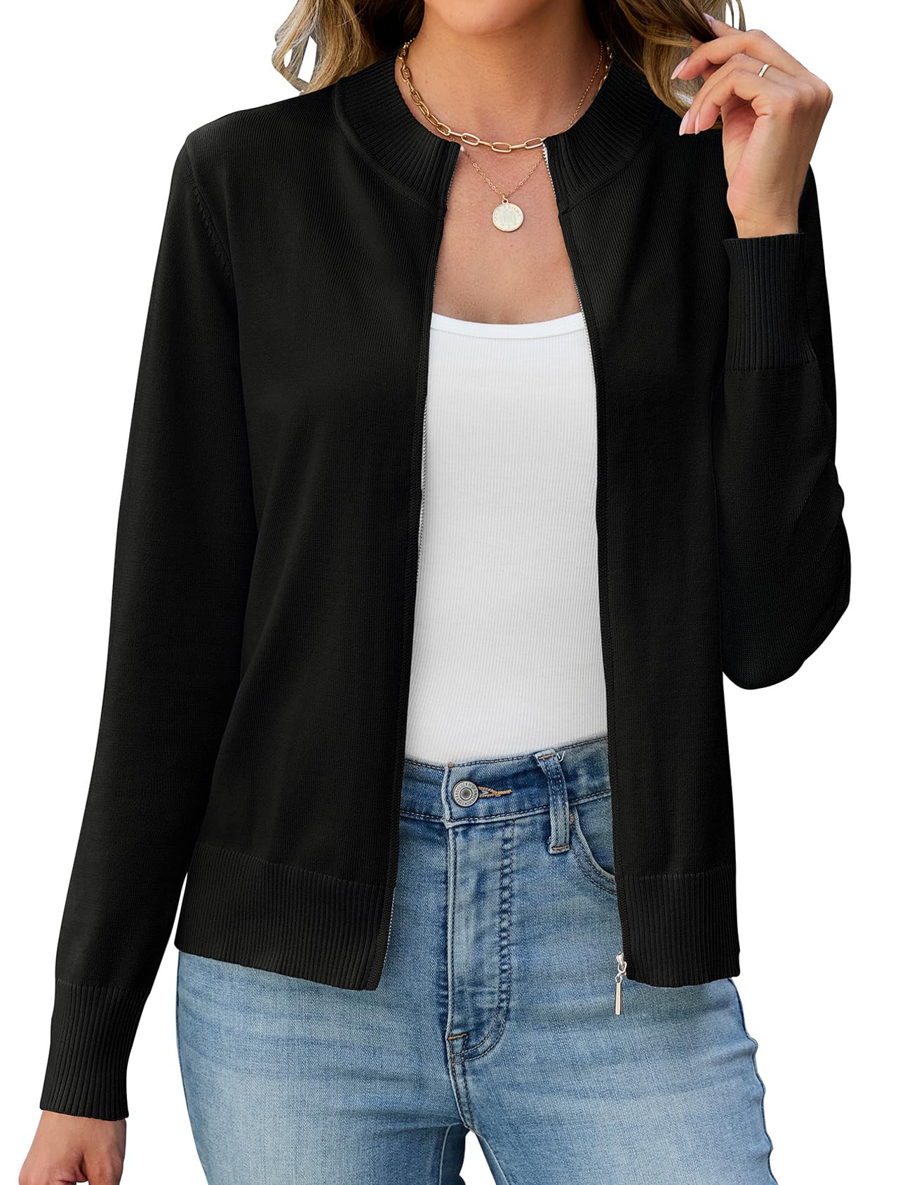 Halife Womens Zip Up Cardigan Sweaters Long Sleeve Lightweight Casual Zipper Knitted Sweatshirts Jacket
