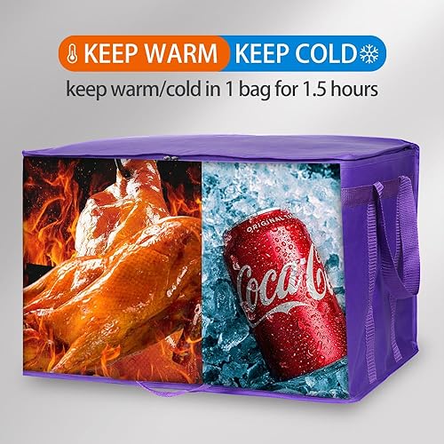 Miniatura 107 de Bodaon Paquete de 1 bolsa aislada para entrega de alimentos, bolsa de aislamiento para alimentos fríos y calientes, comercial, bolsa de Púrpura