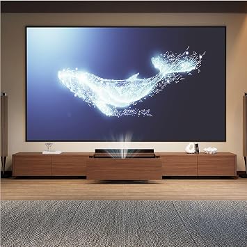 126" Ultra Short Throw Projector TV Cabinet, Mid-Century Modern Electric TV Stand with Linkage Memory Function and Ample Storage Space, Entertainment Center for Living Room, Walnut Color