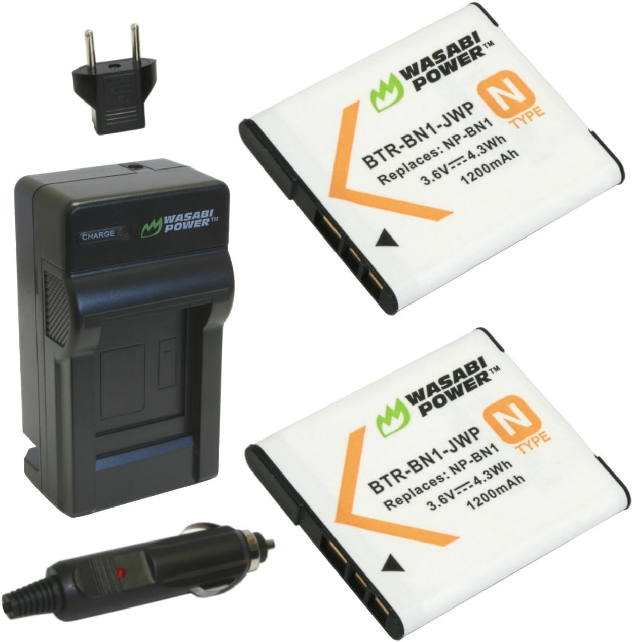 Wasabi Power Battery (2-Pack) and Charger for Sony NP-BN1 and Sony Cyber-shot DSC-QX10, DSC-QX100, DSC-T99, DSC-T110, DSC-TF1, DSC-TX5, DSC-TX7, DSC-TX9, DSC-TX10, DSC-TX20, DSC-TX30, DSC-TX55, DSC-TX66, DSC-TX100V, DSC-TX200V, DSC-W310, DSC-W320, DSC-W330, DSC-W350, DSC-W360, DSC-W380, DSC-W390, DSC-W510, DSC-W515PS, DSC-W520, DSC-W530, DSC-W550, DSC-W560, DSC-W570, DSC-W580, DSC-W610, DSC-W620, DSC-W650, DSC-W690, DSC-W710, DSC-W730, DSC-W810, DSC-W830, DSC-WX5, DSC-WX7, DSC-WX9, DSC-WX30,