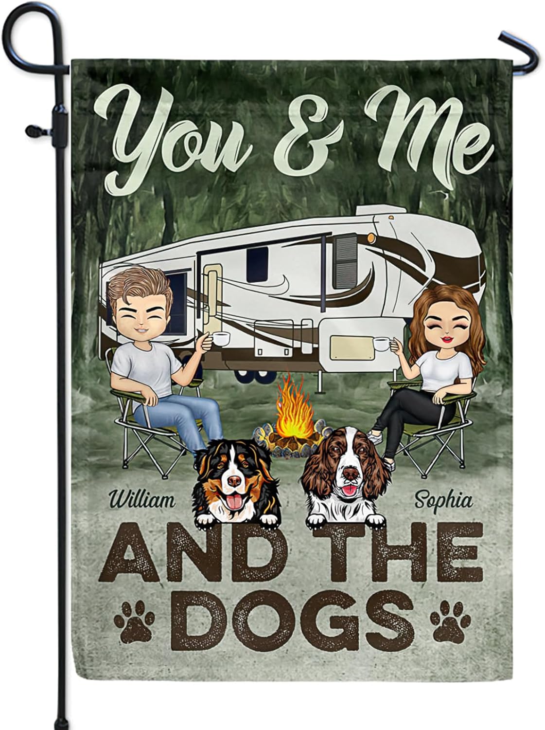Personalized Camping Garden Flag, You & Me And The Dogs Flag, Custom Dogs Husband Wife Camping Partners for Life Flag 12"x18" Double Sided, RV Flag for Outdoor Yard House Lawn Decoration (Couple & The Dogs)