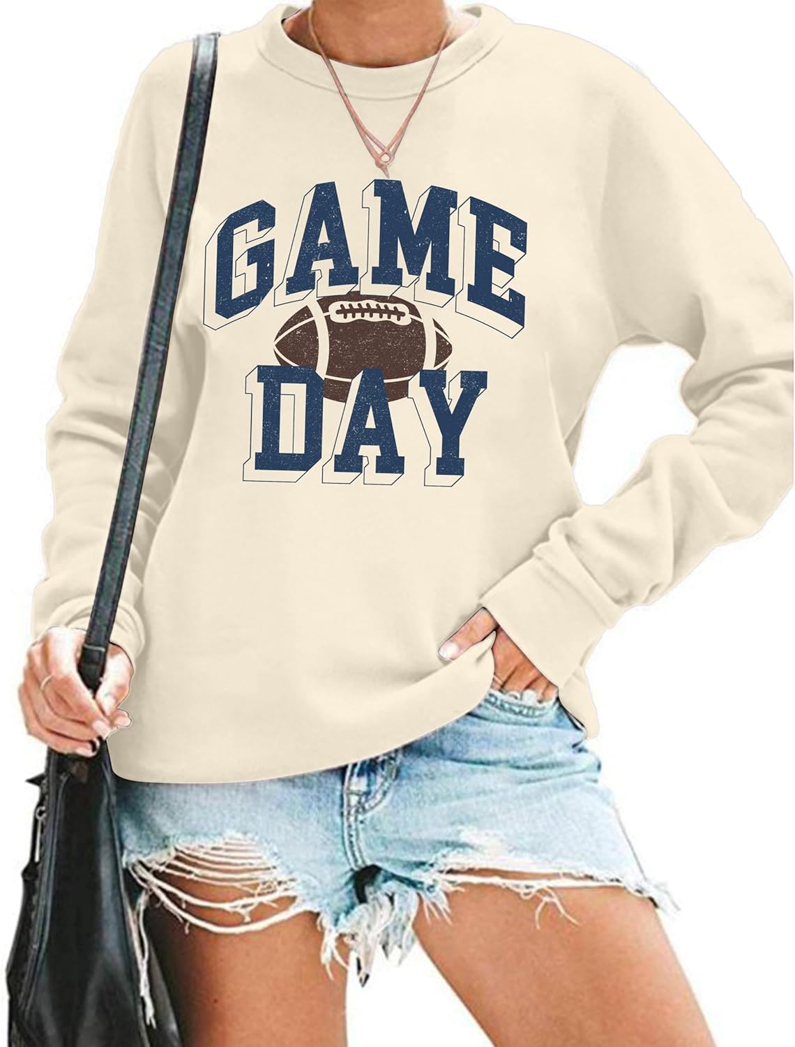 Ladicme Women Football Sweatshirts Game Day Sweatshirt Football Team Fans Pullover Heart Graphic Long Sleeve Tops