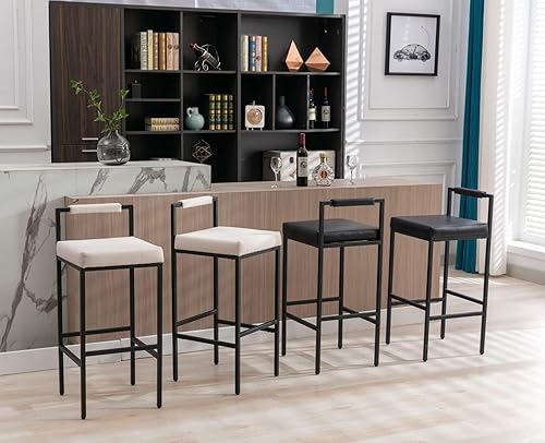 Miniatura 6 de CIMOTA Black Modern - Juego de 4 taburetes de bar con respaldo bajo, taburetes de cuero altos de altura de mostrador, sillas de bar tapizadas,