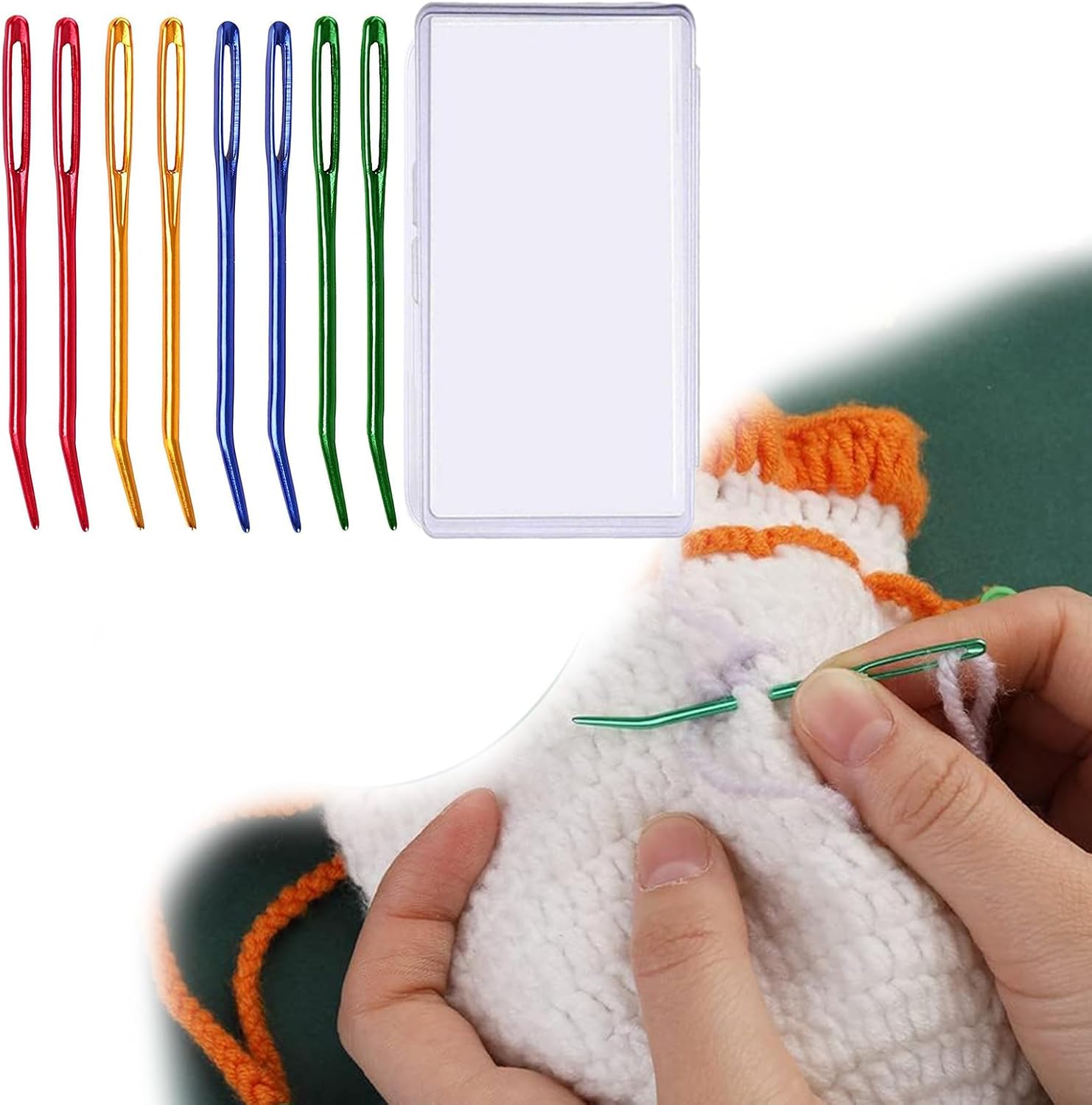8 Pcs Yarn Darning Tapestry Needles—Stainless Steel Bent Tip Sewing Needle,Large Eye Tapestry Needles with Storage Box