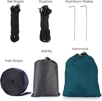 Camping Hammock with Mosquito Net & Rain Fly Tent Tarp & Tree Straps Portable Strong Nylon Hammock Tent w/Storage Bag for Camping Hiking Backyard Outdoor Backpacking Travel