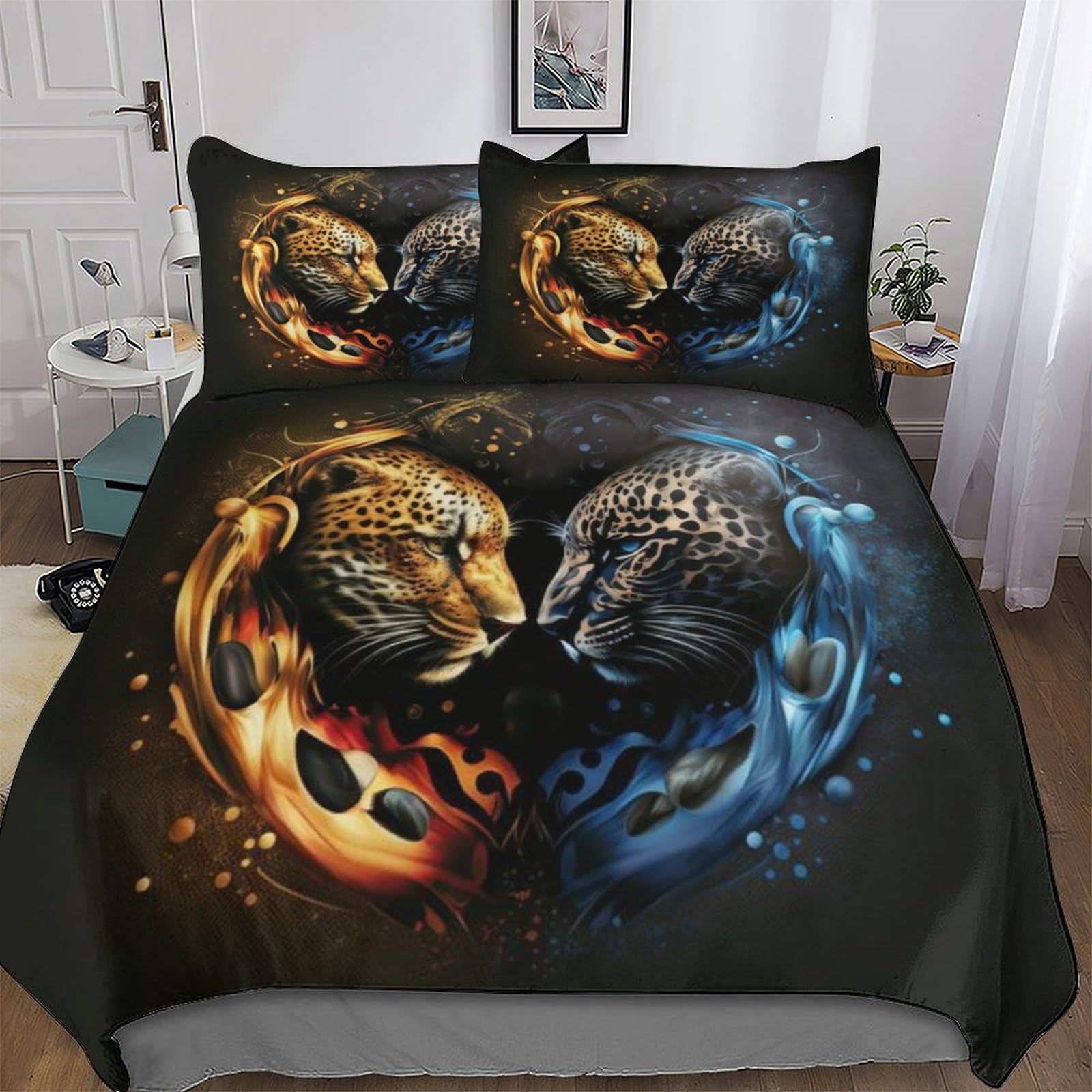 Parure léopard 3D grand confort en microfibre premium avec housse de couette king size 220x240