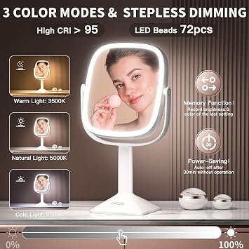 9.5in Makeup Mirror With Lights, Double-Sided 1X/10X Led Magnifying Mirror