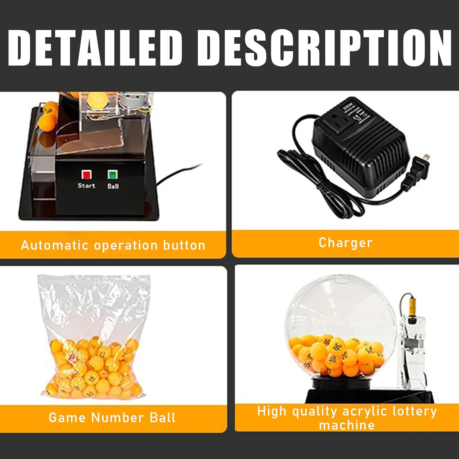 Electric Lottery Ball Machine, Automatic Bingo & Raffle Drawing Set, Acrylic Cage (Balls Not Included) for Parties, Games, Events, Home, Club