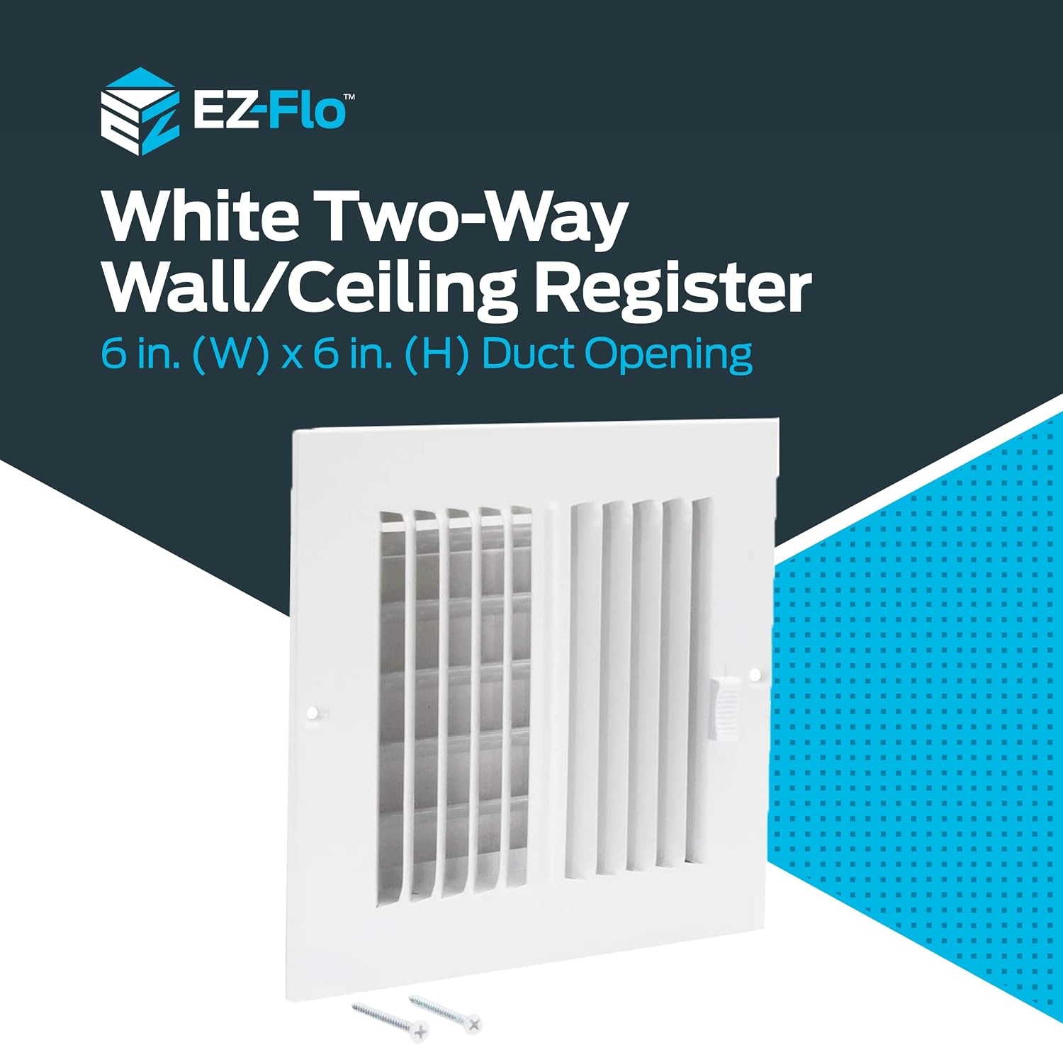 EZ-Flo 61660 6 x 6 Inch Ventilation Sidewall/Ceiling Register Return Air Grille, Steel Duct Opening, 6 in. x 6 in, White