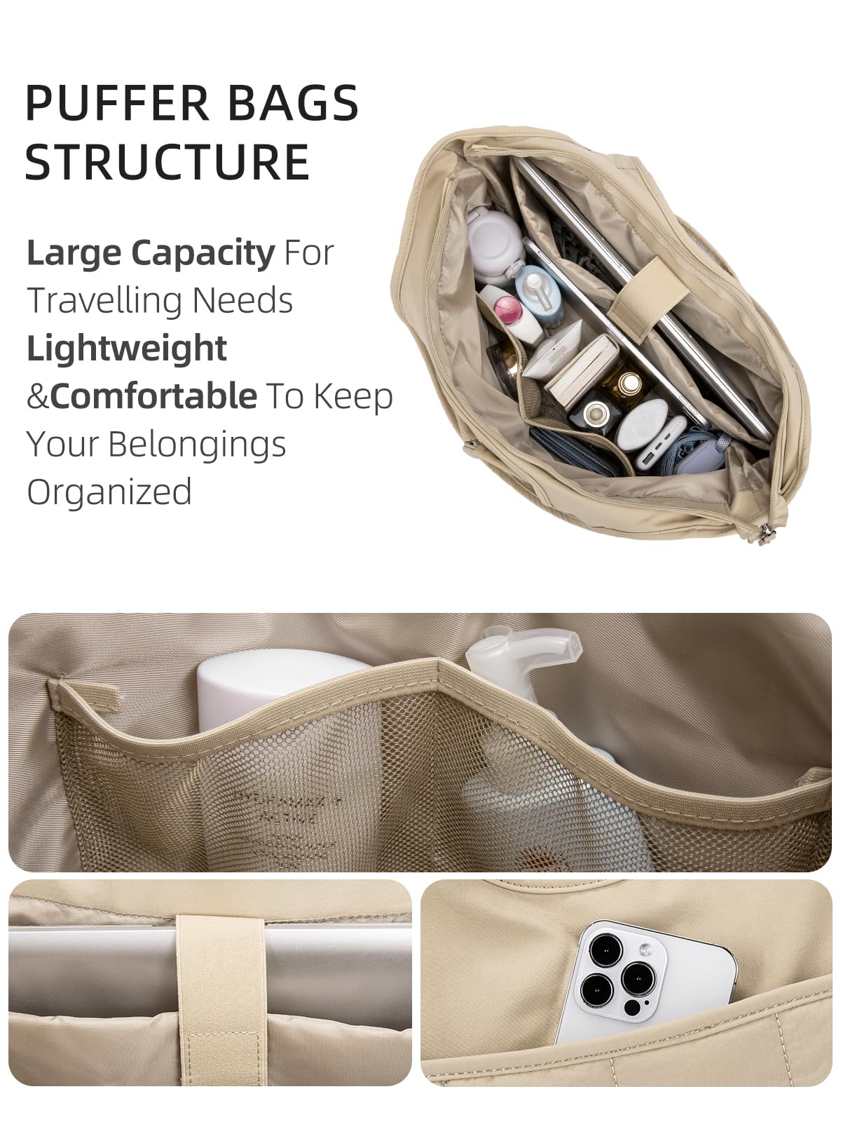 WESTBRONCO Bolsa de mano acolchada para mujer, bolsa de hombro acolchada y ligera, bolsa de trabajo con compartimento para laptop