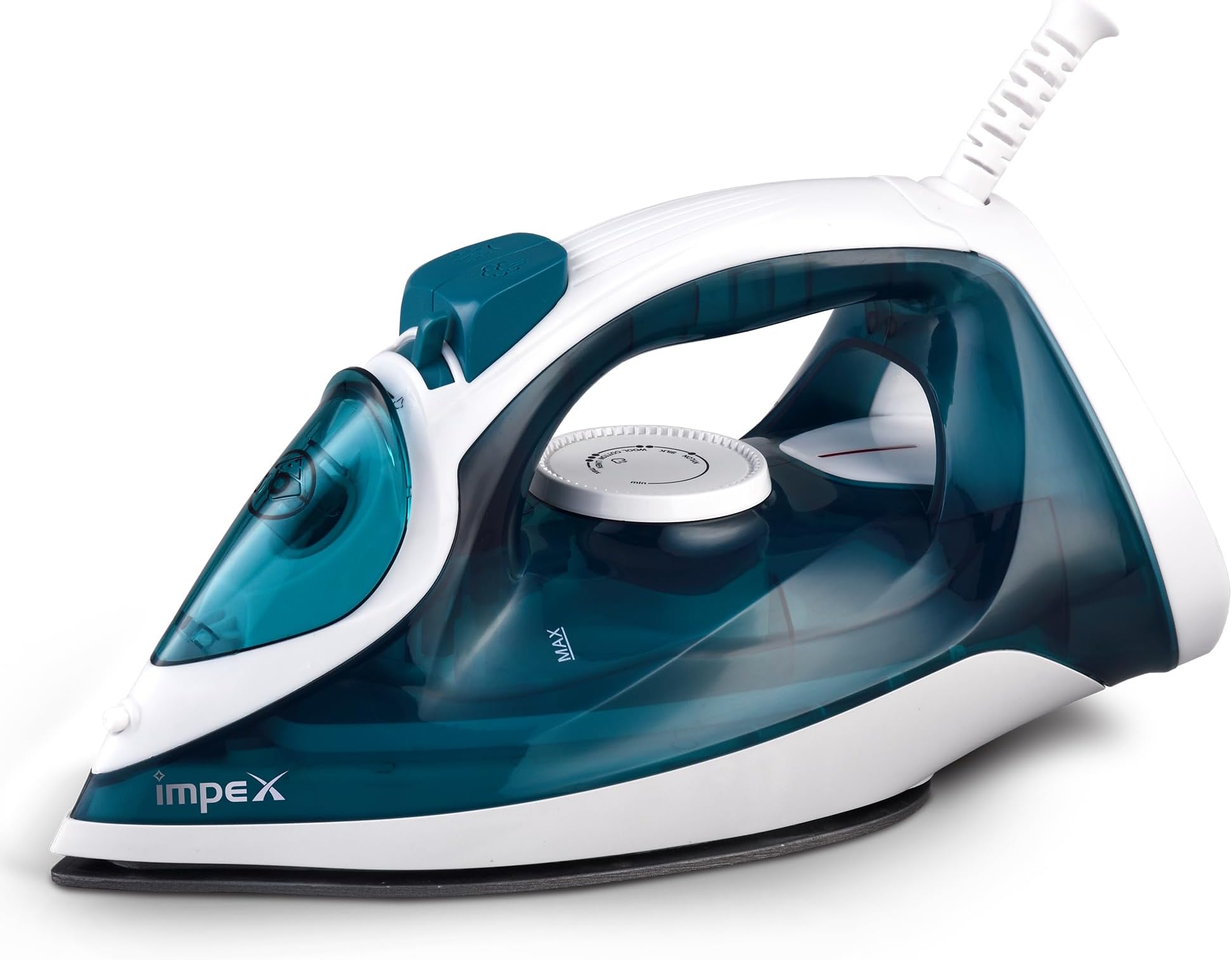 Impex Electric Steam Iron Box, 2000-2300W Power, Non-Stick Ceramic Coated Sole Plate, Super Water Spray, Overheat Protection, 5 temperature settings for different textiles, 360 Swivel Cord