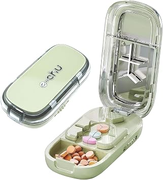 Pill Cutter, Portable 1/2 1/3 1/4 Pill Splitter, Cutting & Storage 2 in 1 Tablet Cutter, Adjustable Tablet Cutter for Small or Large Pills, for Elderly Kids PetsGreen