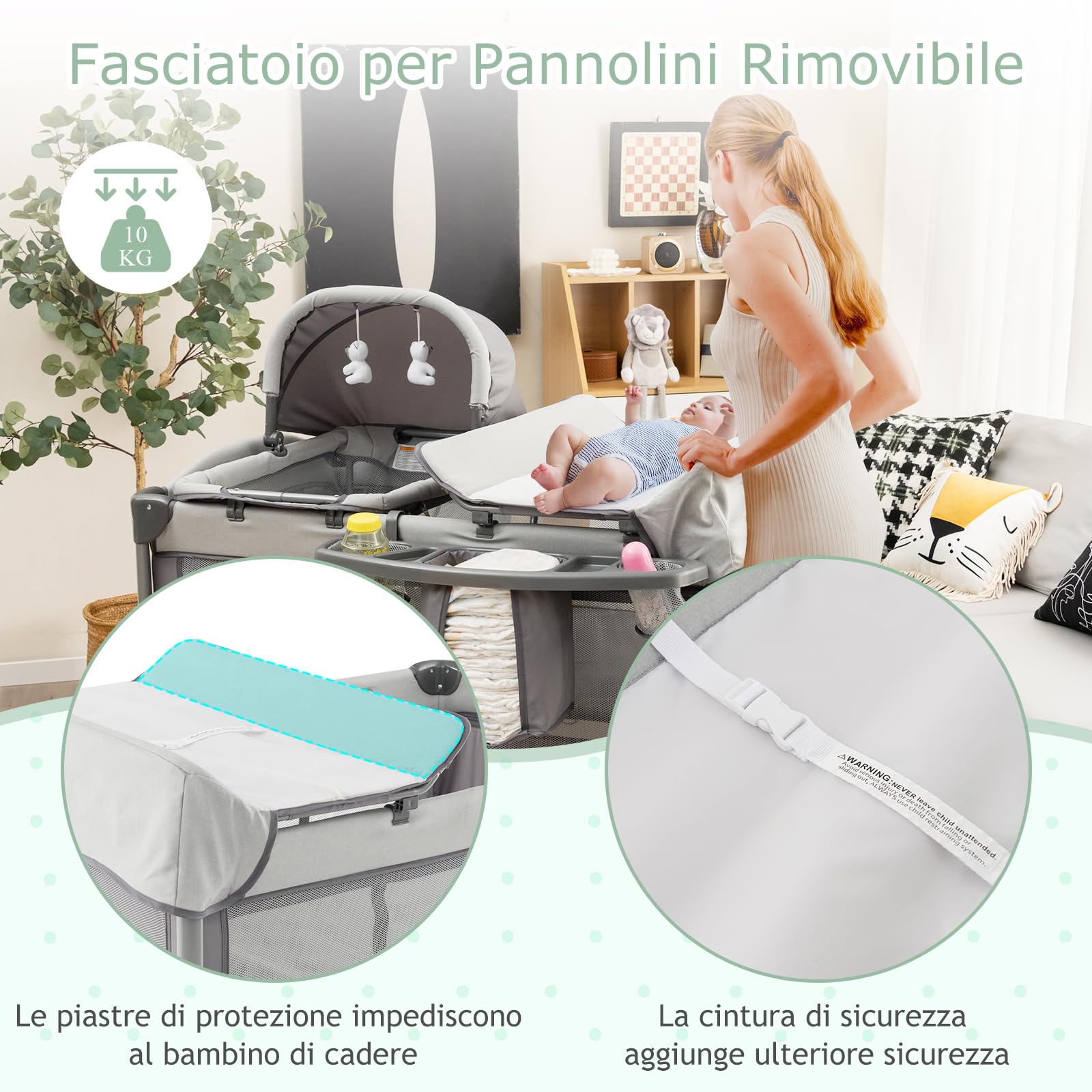 RELAX4LIFE 5-in-1 Lettino da Campeggio per Bambini, Culla Neonato Fianco Letto, Lettino Neonato con Materasso, Ruote Bloccabili e Borsa per il Trasporto, per Bambini 0-36 Mesi (Grigio)