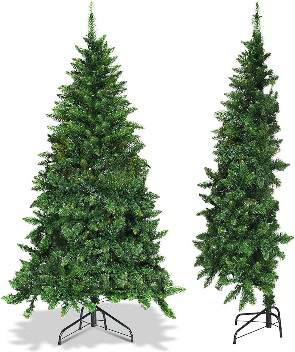 GOFLAME 5ft Prelit Christmas Half Tree, Artificial HalfShape Christmas Tree with Premium PVC