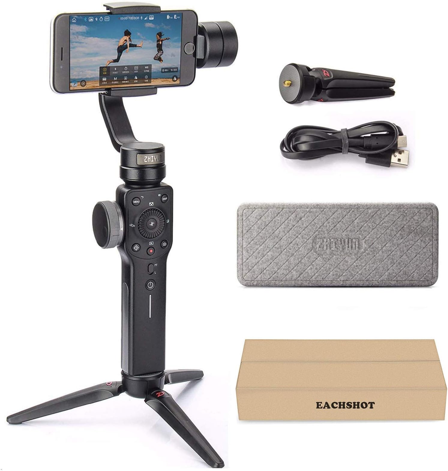 Zhiyun Smooth 4 3-Axis Handheld Gimbal Stabilizer w/Focus Pull & Zoom for iPhone Xs Max Xr X 8 Plus 7 6 SE Android Smartphone Samsung Galaxy S9+ S9 S8+ S8 S7 S6 Q2 Edge New Smooth-Q/III in 2018 Black