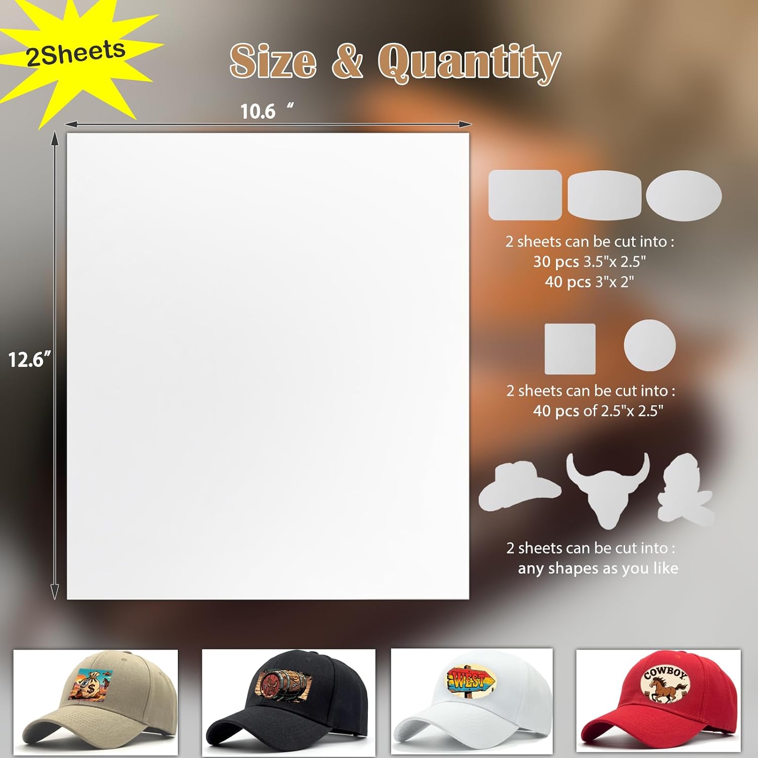 Full Sublimation Patches with no Border - 2 Large Sheets 12.6”X10.6“ Iron on Blanks White Waterproof Smooth Glossy Material - Cut at Will Custom Any Shapes for DIY Hat Cap Clothes Business