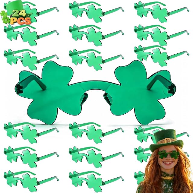 Go Ho 24 Pairs St Patricks Day Accessories Shamrock Sunglasses Shamrock Glasses Clover Eyewear Green Glasses St Pattys