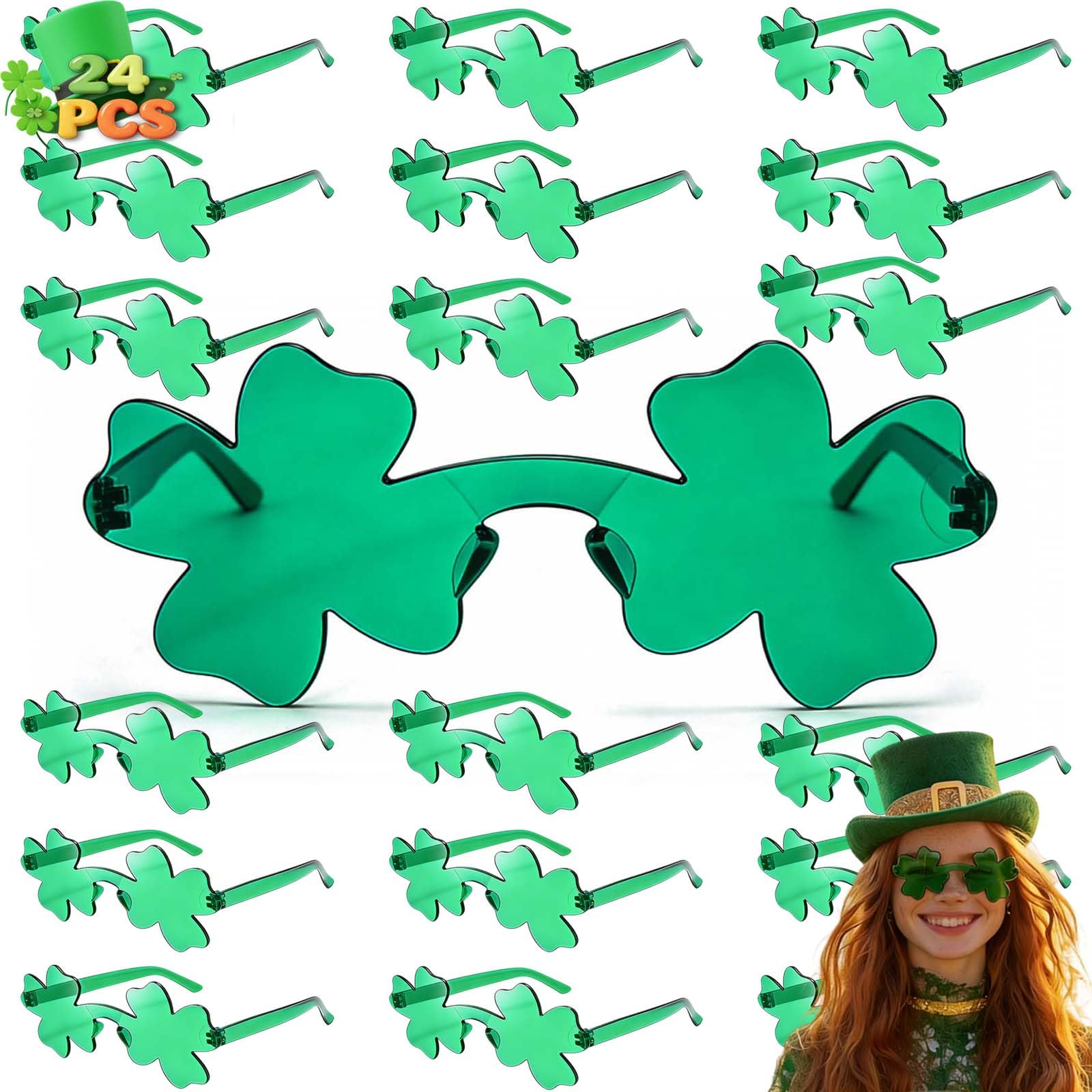 Go Ho 24 Pairs St Patricks Day Accessories Shamrock Sunglasses Shamrock Glasses Clover Eyewear Green Glasses St Pattys