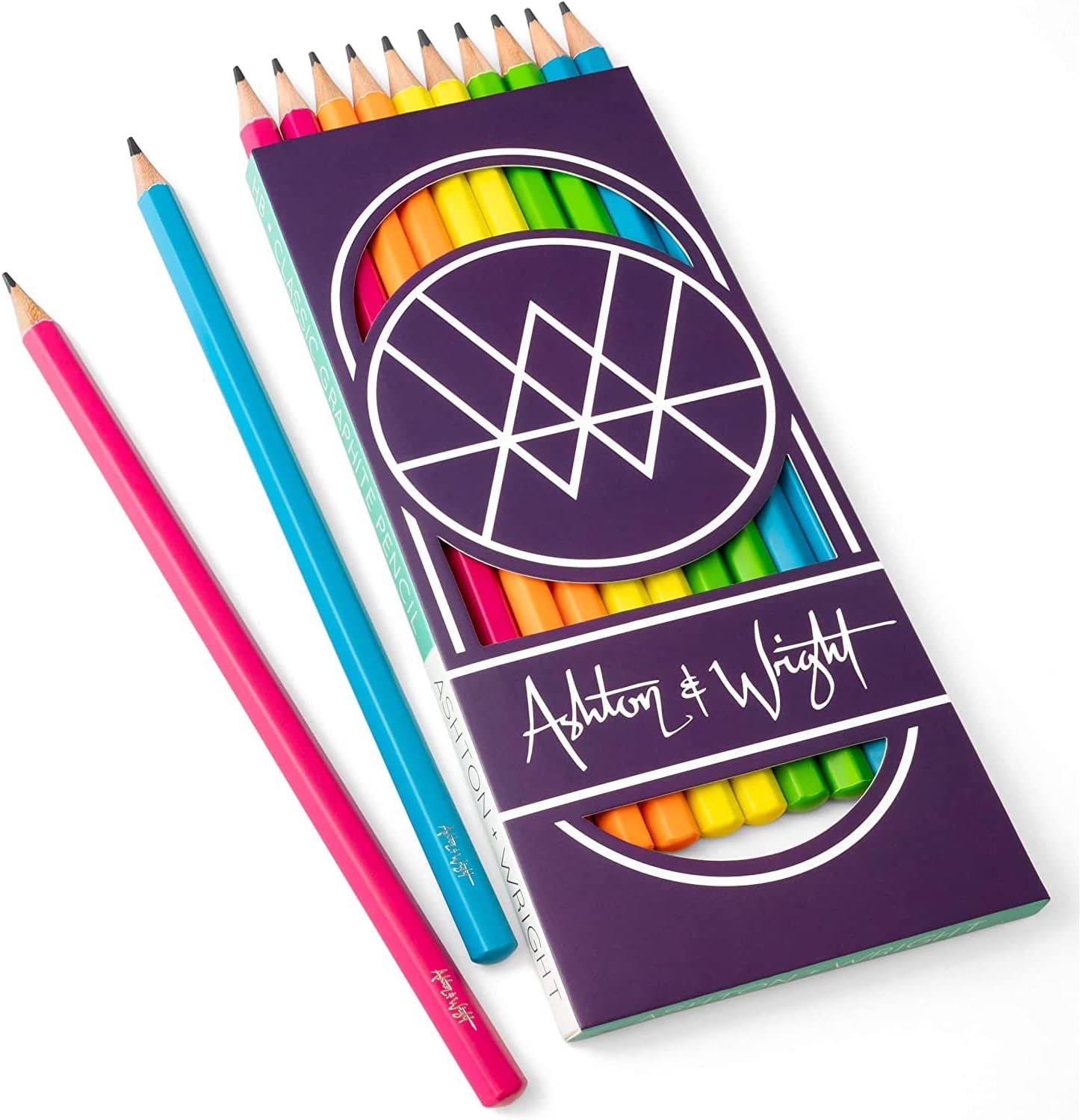 Ashton and Wright - Classic HB Graphite Pencils - Neon Coloured Barrels - 24 x Packs of 10 - Total 240 Pencils