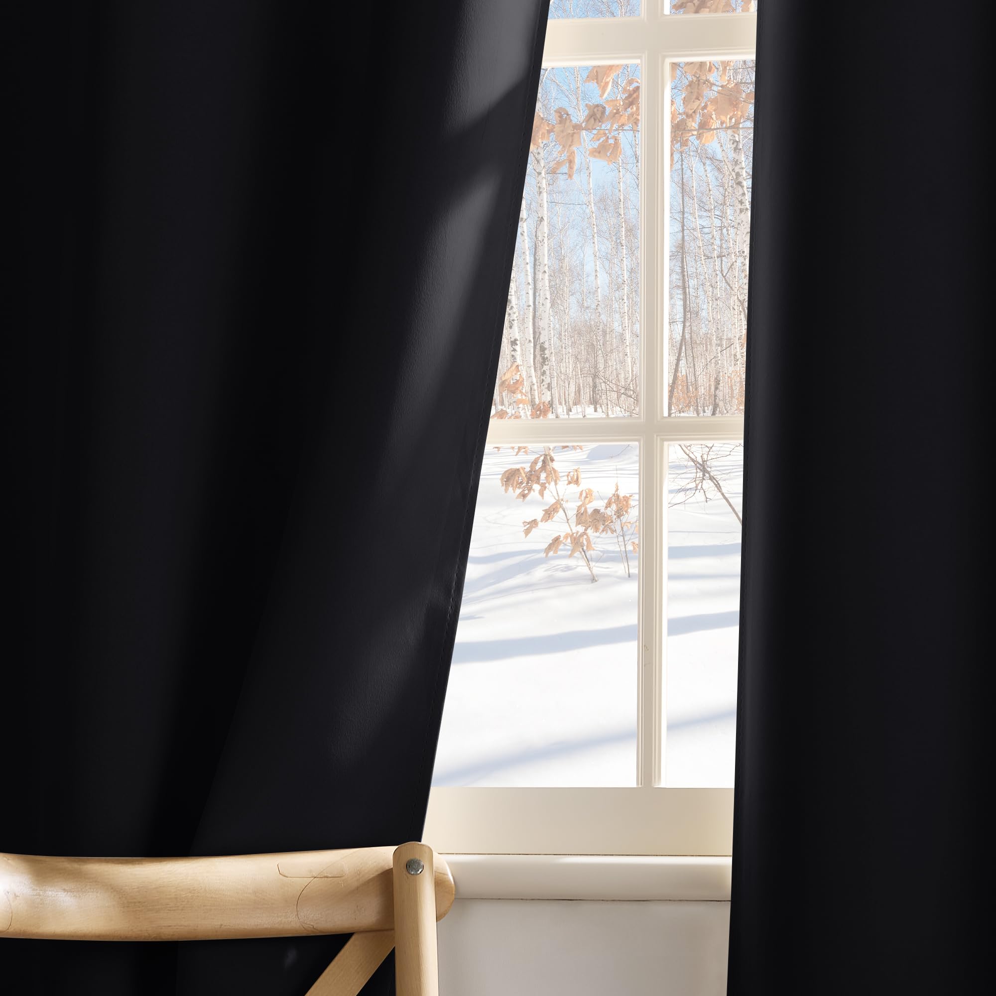 PONY DANCE Tende Nere Oscuranti Tende Termiche Isolanti per Interni Tende Camera da Letto Tenda Oscurante da Interno Tende Soggiorno con Anelli 2 Pezzi L 90 x A 150 cm