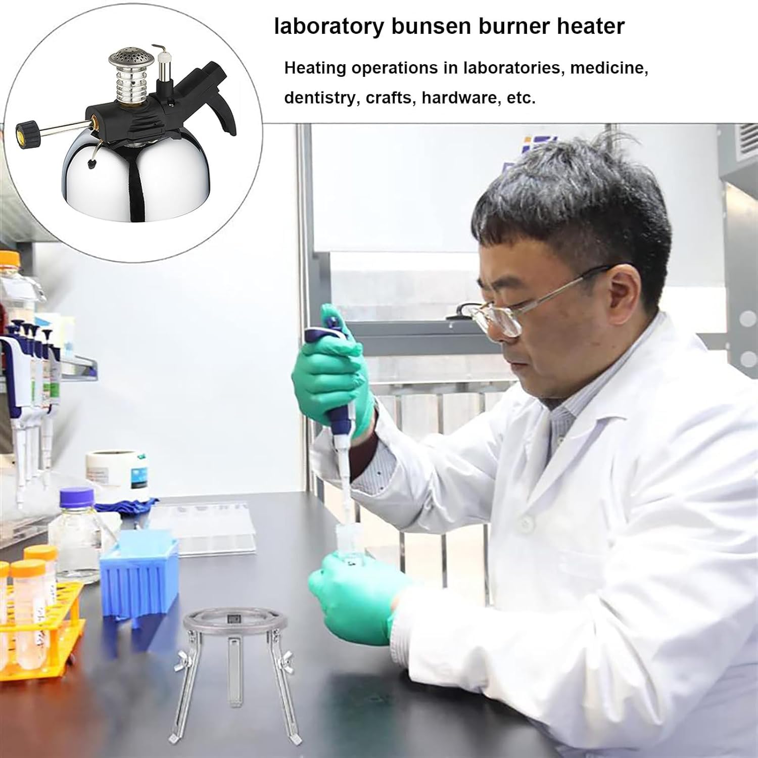 NGARY Mechero Bunsen Portátil, Mechero Bunsen De Encendido Electrónico con Función De Bloqueo De Fuego, Capacidad De Almacenamiento De Gas: 36,5 G Y Temperatura: 1300 ℃, para Laboratorio Dental