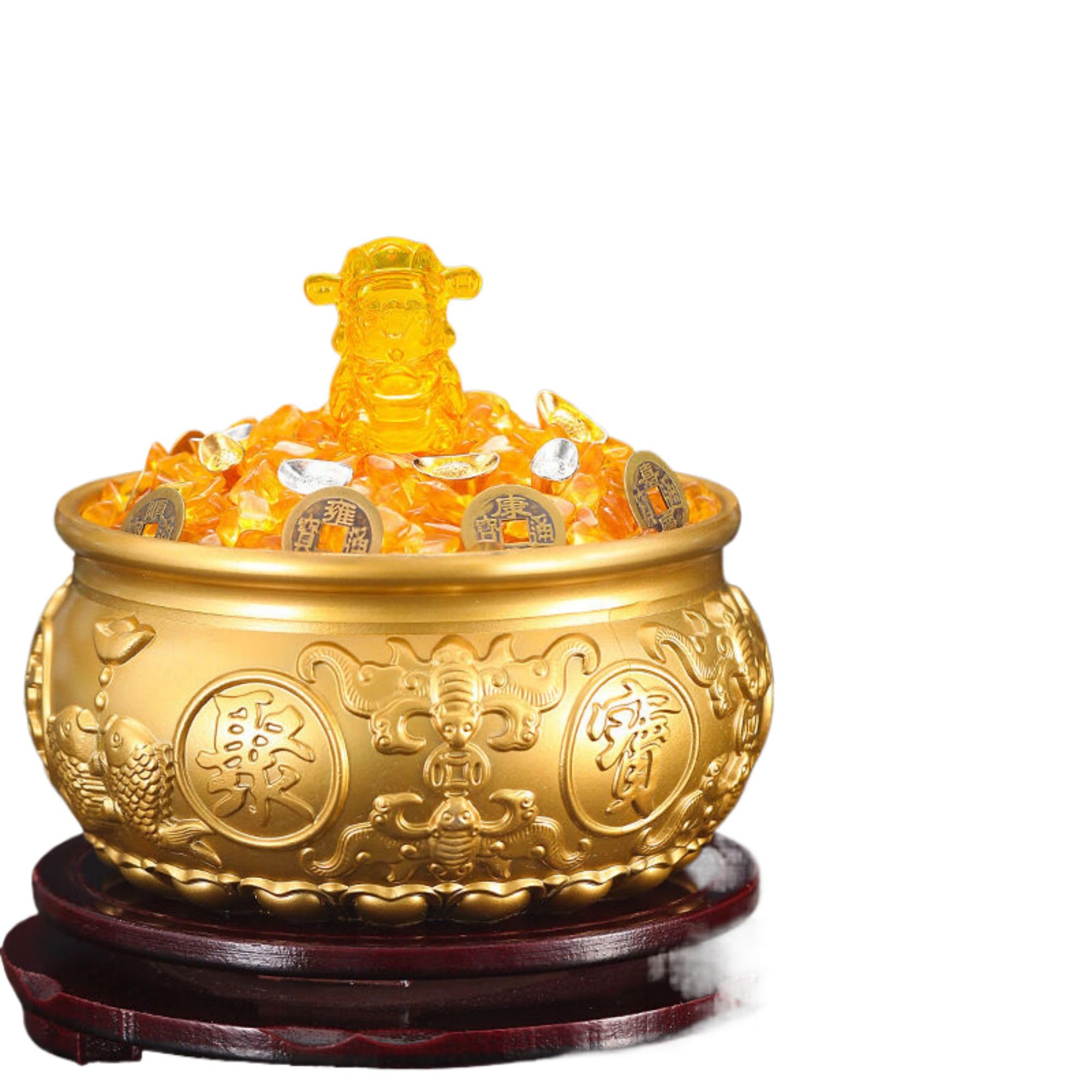 銅器 銭袋 聚宝盆 貯金箱 装飾品 工芸品 置物 Amazon.com: 黄铜八福聚宝盆缸摆件黄金米铜钱元宝家用加厚实心铜盆中式
