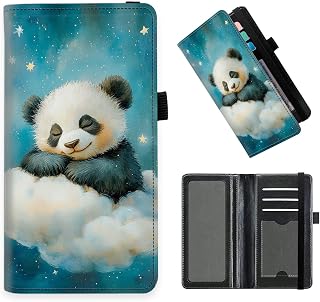 Checkbook Cover for Men & Women, RFID Blocking Checkbook Holder Wallet for Personal Checks, Sleeping Panda on Cloud Durable Leather Check Book Cover with Elastic Strap