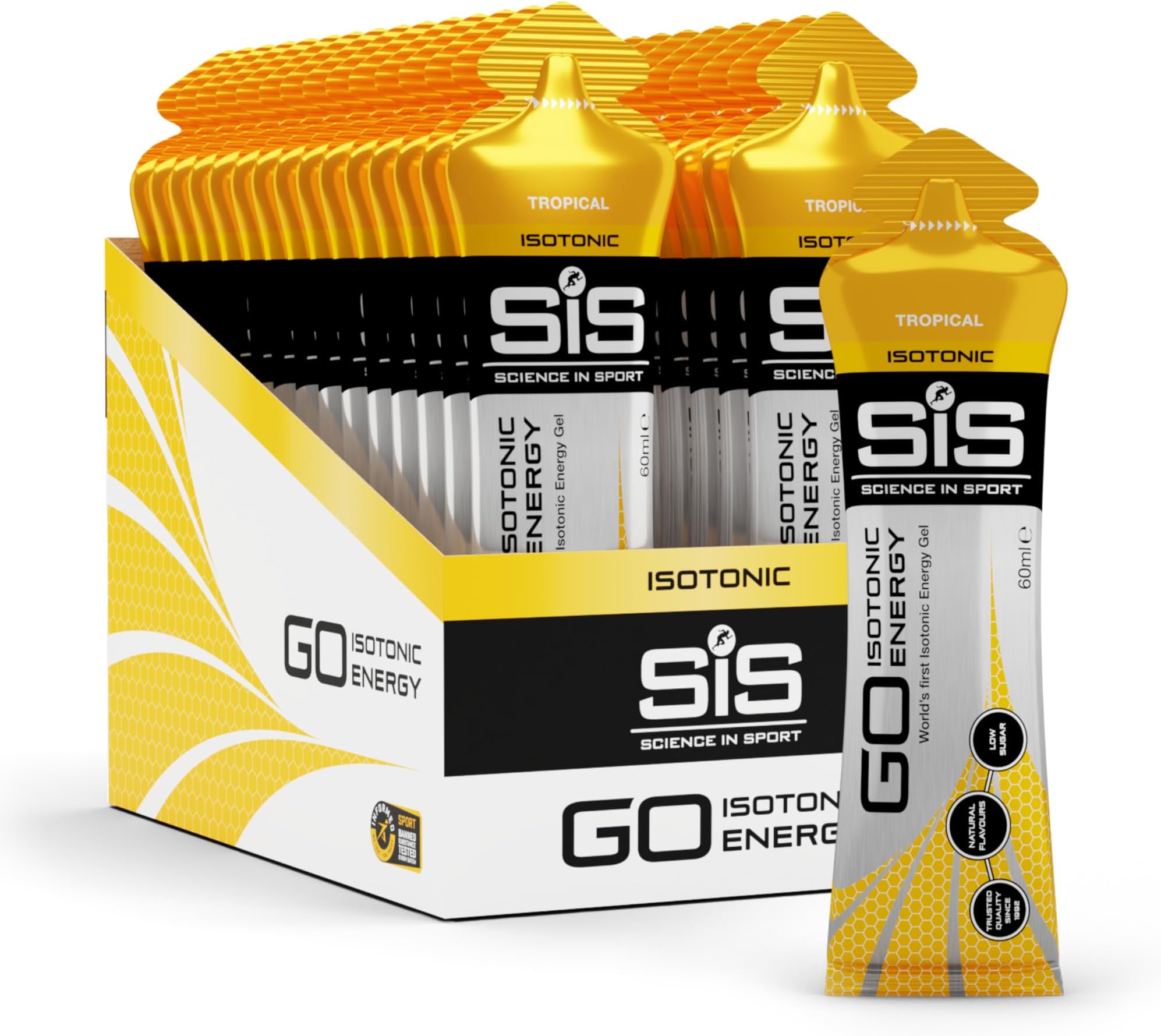 – Science In Sport GO Isotonic Energy Gels, Running Gels with 22g Carbohydrates, Low Sugar, Tropical Flavour, 60ml Per Serving (30 Pack)