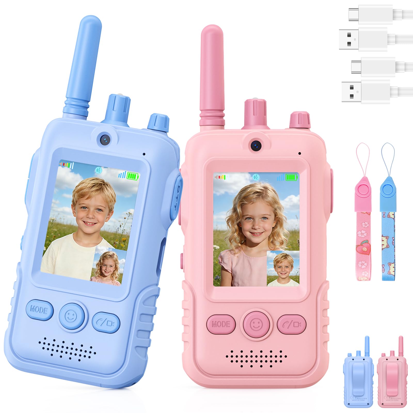 Video Walkie Talkie Bambini, 2 Walkie Talkie Ricaricabili con Display, Telecamera HD& Modificatore Vocale, Lunga Portata, Regalo per Bambini e Bambine dai 3 ai 12 Anni