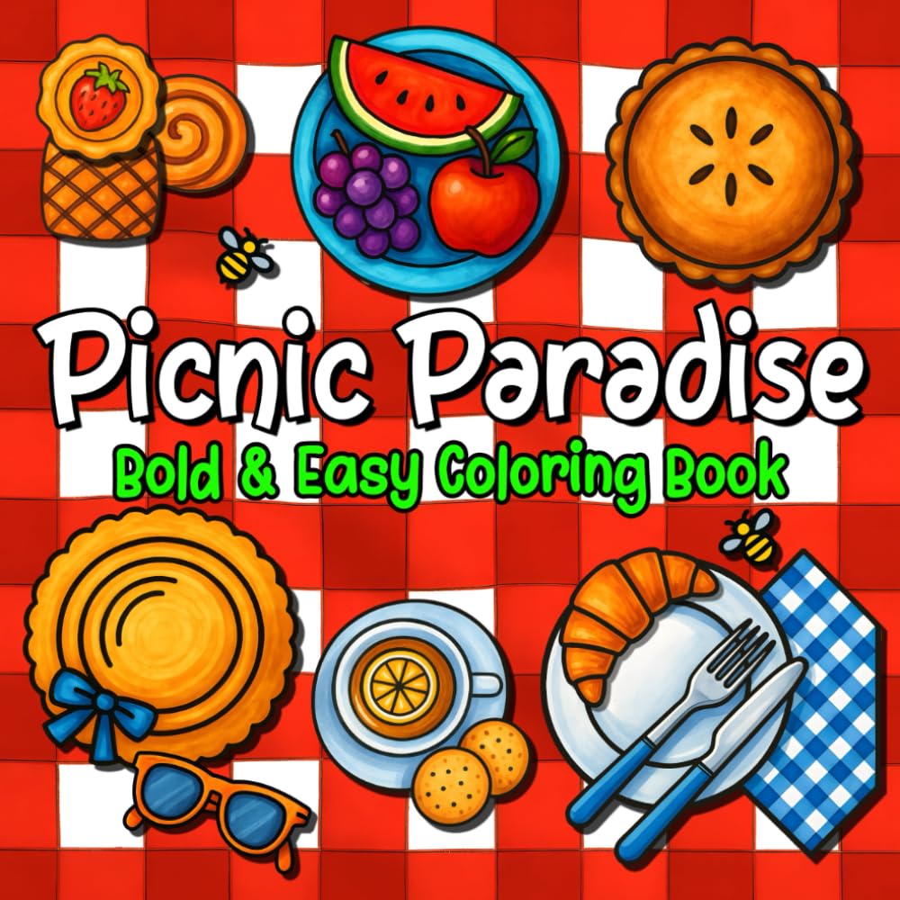 Picnic Paradise: Bold & Easy Coloring Book Featuring Food, Snacks, and Nature for Adults, Teens and Kids
