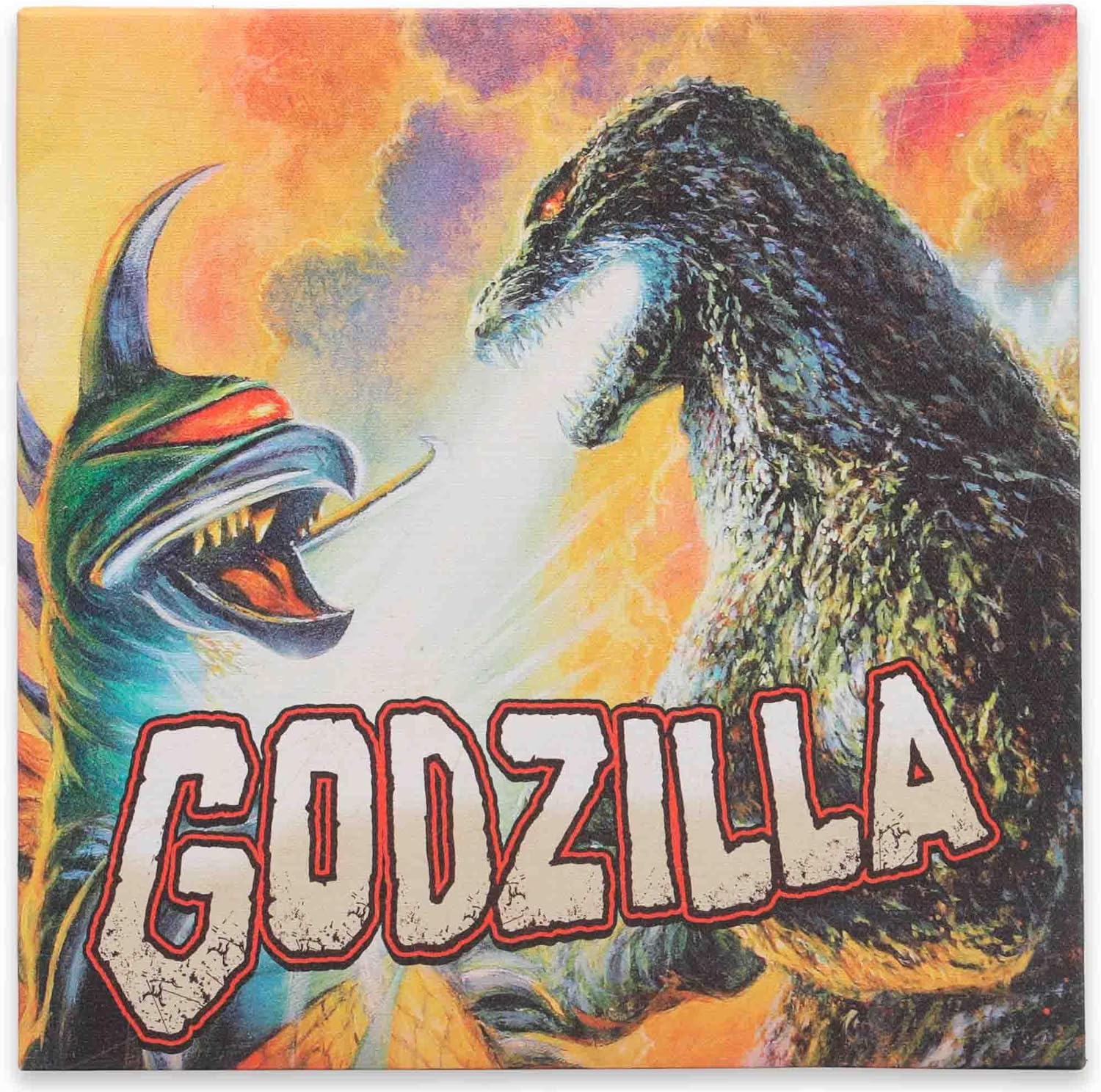 Open Road Brands Godzilla vs. Gigan Fiery Gallery Wrapped Canvas Wall Decor - Fun Godzilla Wall Art for Man Cave or Movie Room