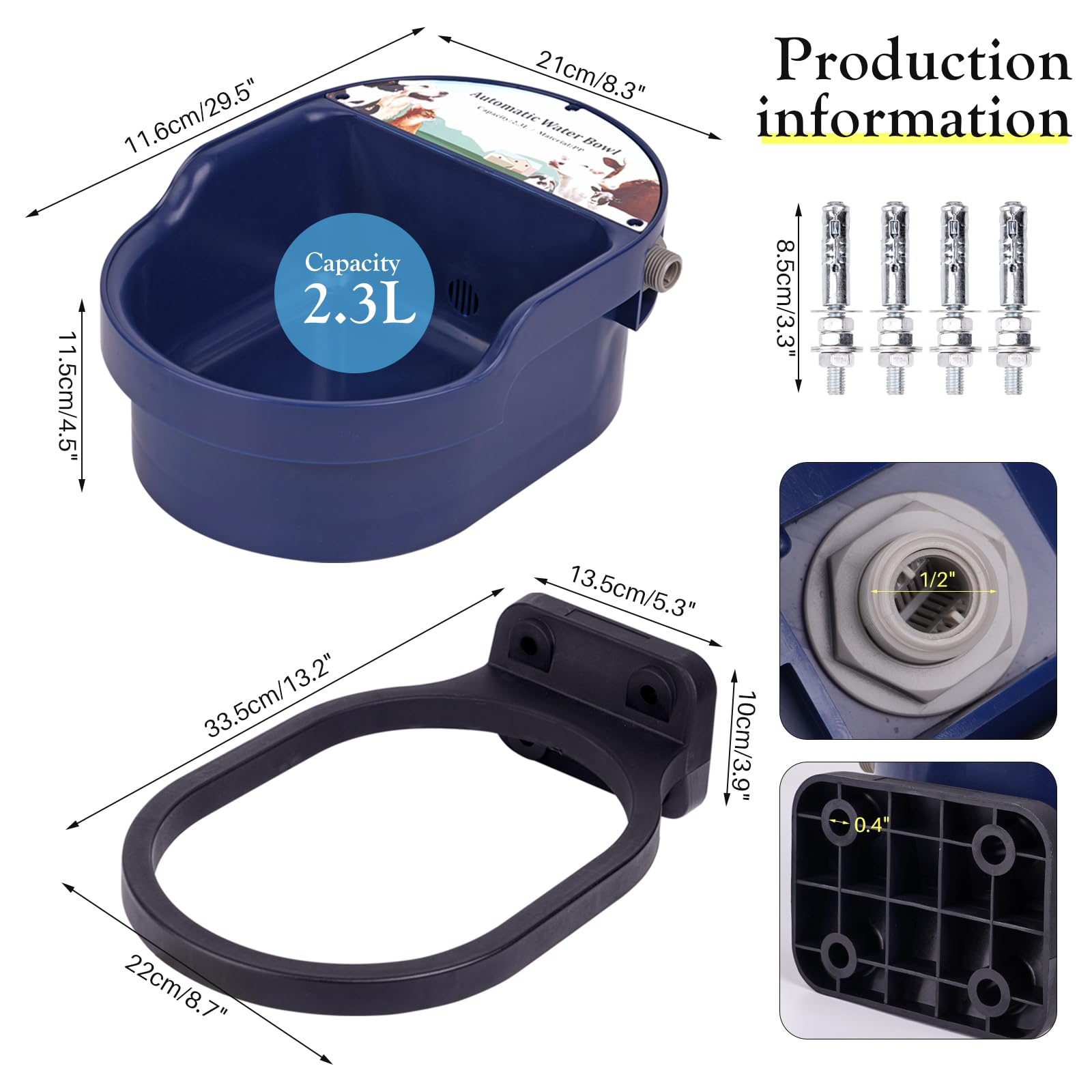 Ciotola Automatica per L'Acqua Del Bestiame con Valvola Galleggiante Regolabile In Plastica per Animali di Pecora Capra Vitello Scrofa Cane Abbeveratoio per Animali di Grandi Dimensioni (Blu)