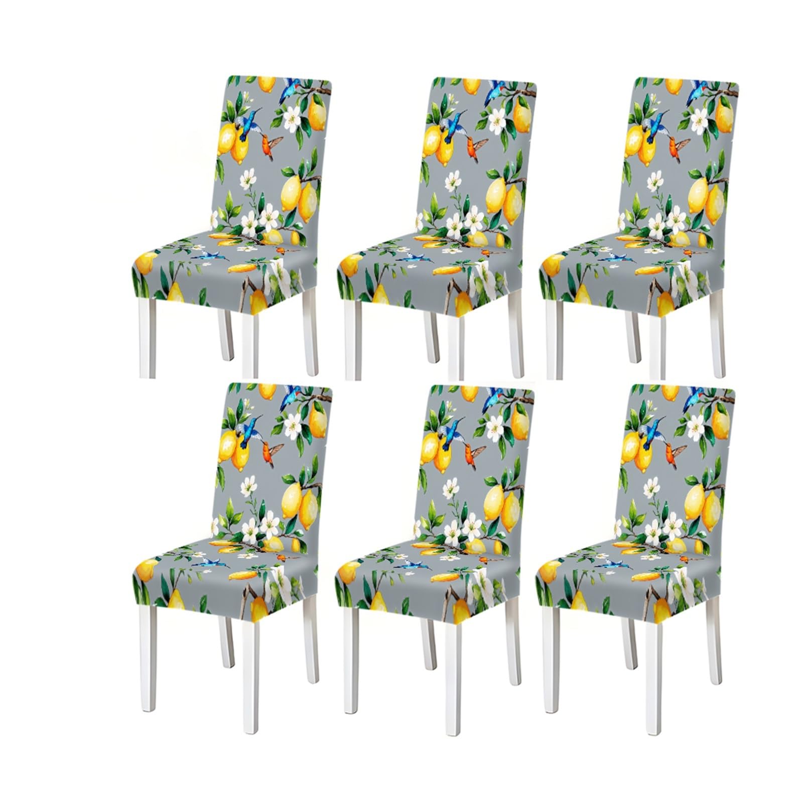 KXUAUV Watercolor Lemon Hummingbird Pattern Print Dining Chair Covers Set Of 2/4/6, Stretch Slipcovers For Kitchen Dining Room Seat Protectors for Restaurant Hotel Party(6PCSChair cover)
