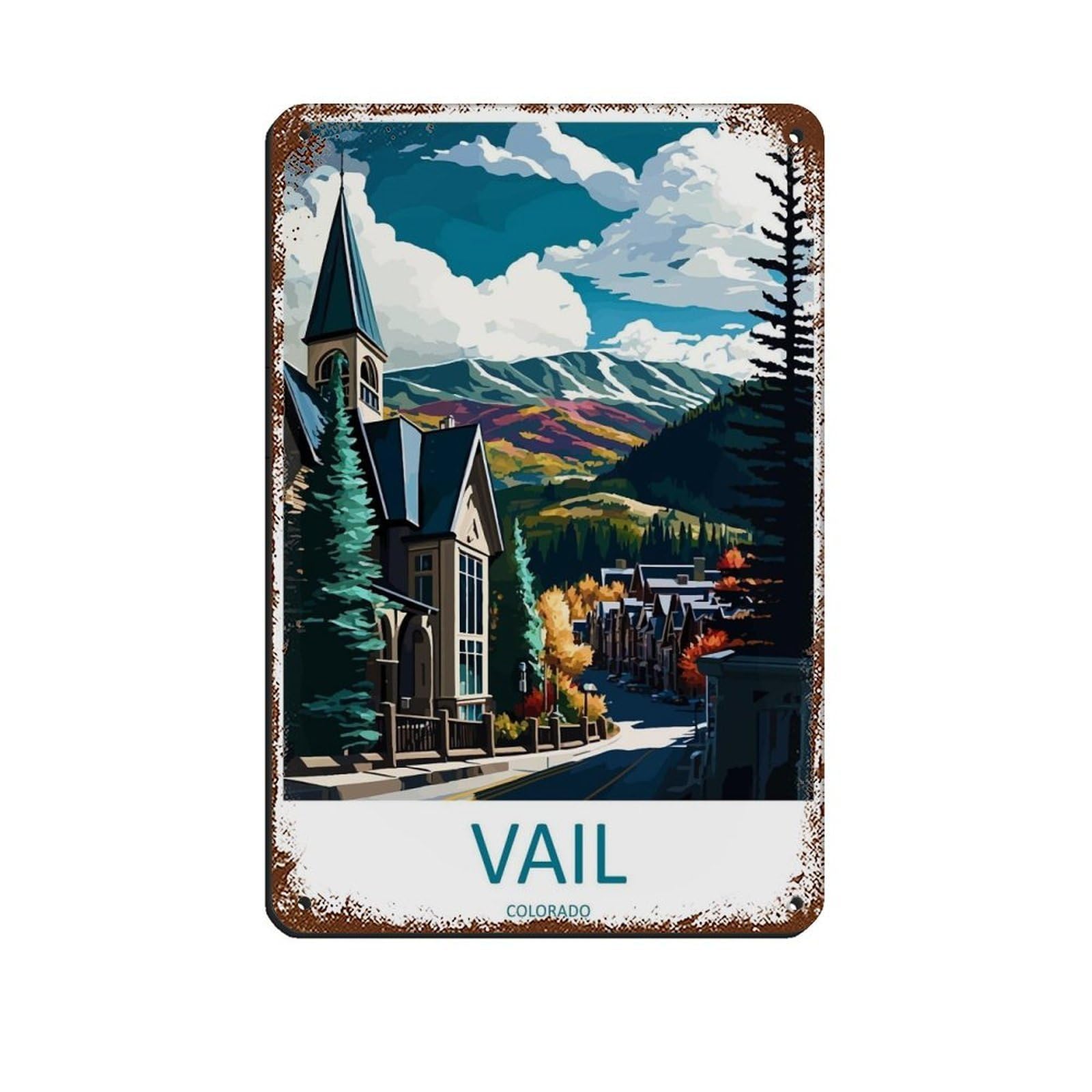Vail Ski Resort Travel Art Ski Gift Art Tin Sign Vintage Metal Pub Club Cafe Bar Home Wall Art Decoration Poster Retro 8x12inch(20x30cm)