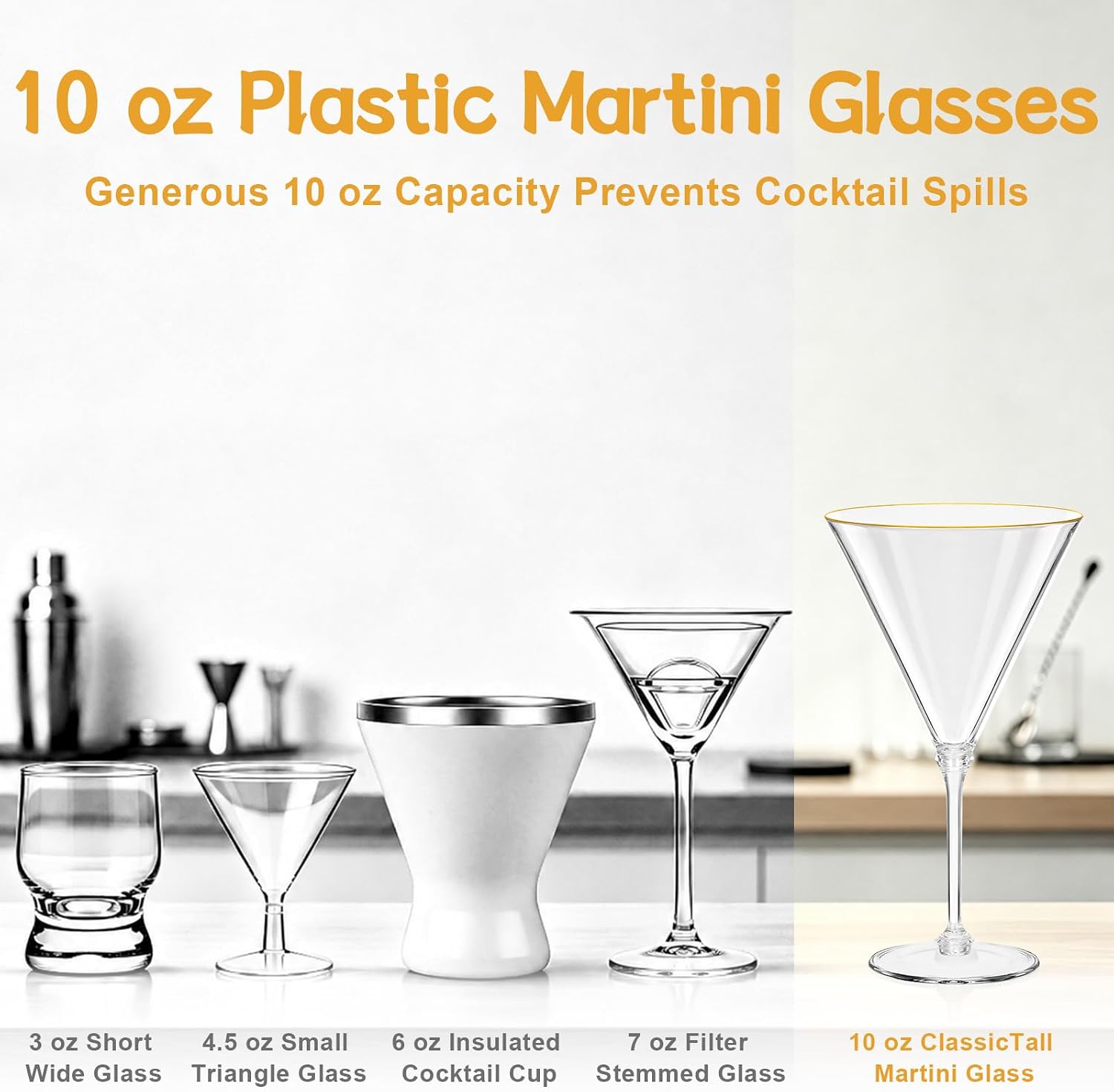 24 Pcs Plastic Martini Glasses 10 oz Margarita Glasses Gold Rim Cocktail Glasses Disposable Detachable Espresso Martini Glasses Clear Charcuterie Cups Salad Appetizer Cups for Christmas New Year