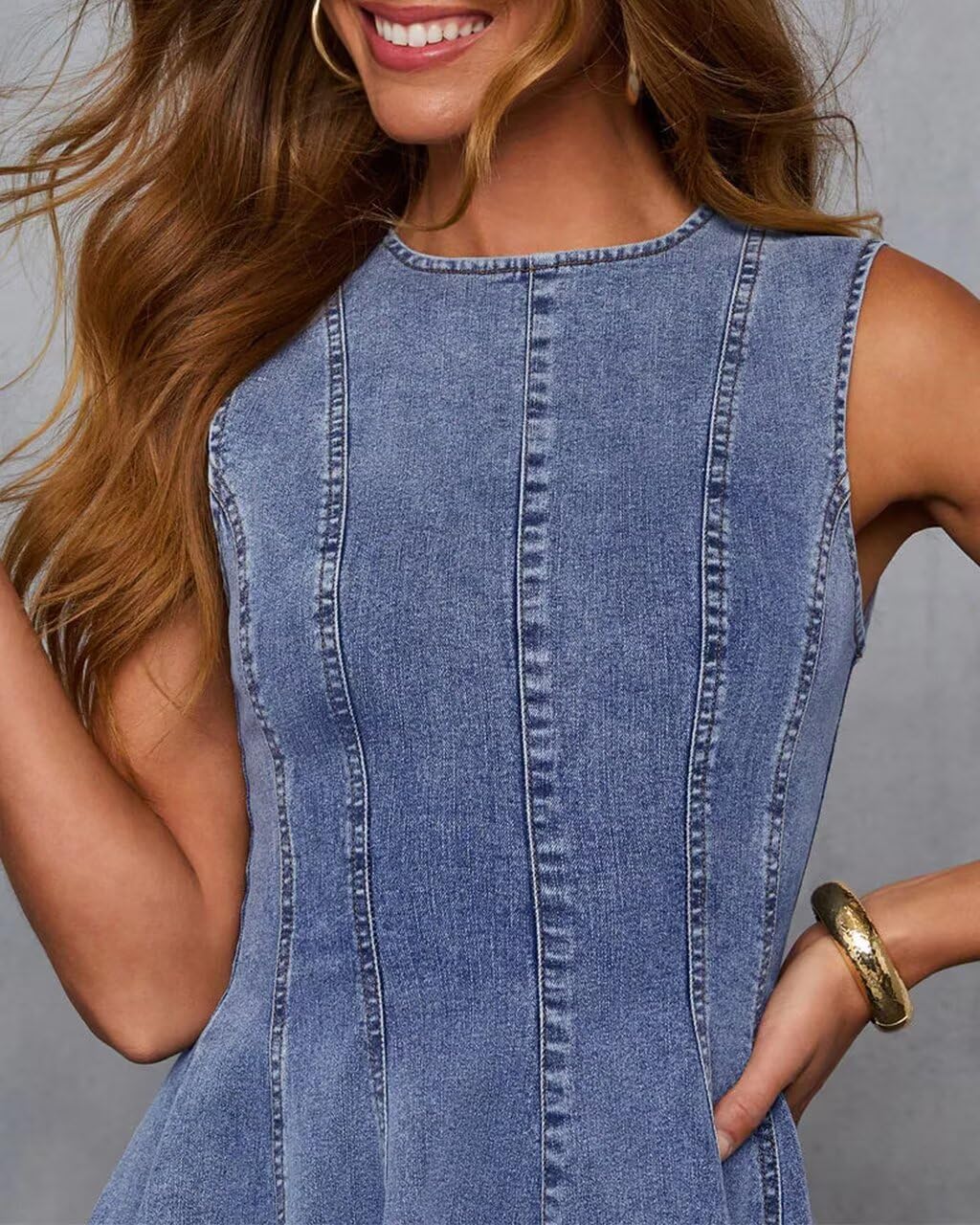 KDF Denim Dress for Women Sleeveless Babydoll Tank Jean Dress Slim Fit A-Line Summer Dresses for Women 2025 - Image 5